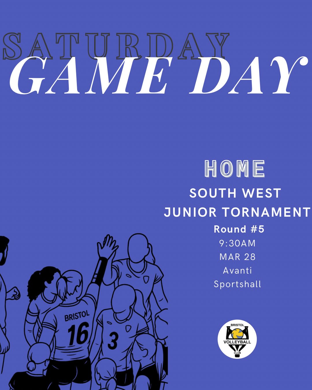 π Game Day π
Big weekend ahead. Plenty of action across both days with some home fixtures on Saturday and Sunday at Avanti, make sure you get down, bring the noise and back the teams ππ
π Home
π
Saturday 28/03
SW Junior Tournament β Round 5
π Home
π
Sunday 29/03
Mens 3 β SW League
π Away
π
Saturday 28/03
Mens 1 β NVL Div 1
π Away
π
Saturday 28/03
Mixed Team β B&D League
π Away
π
Sunday 29/03
U18 Boys β SW League
π Away
π
Sunday 29/03
Ladies 1 β NVL Div 1
Letβs get around it this weekend. See you in the court! ππ
.
.
.
#WeAreBVC #BristolVolleyballClub #BVCGameDay #NVL #VolleyballEngland