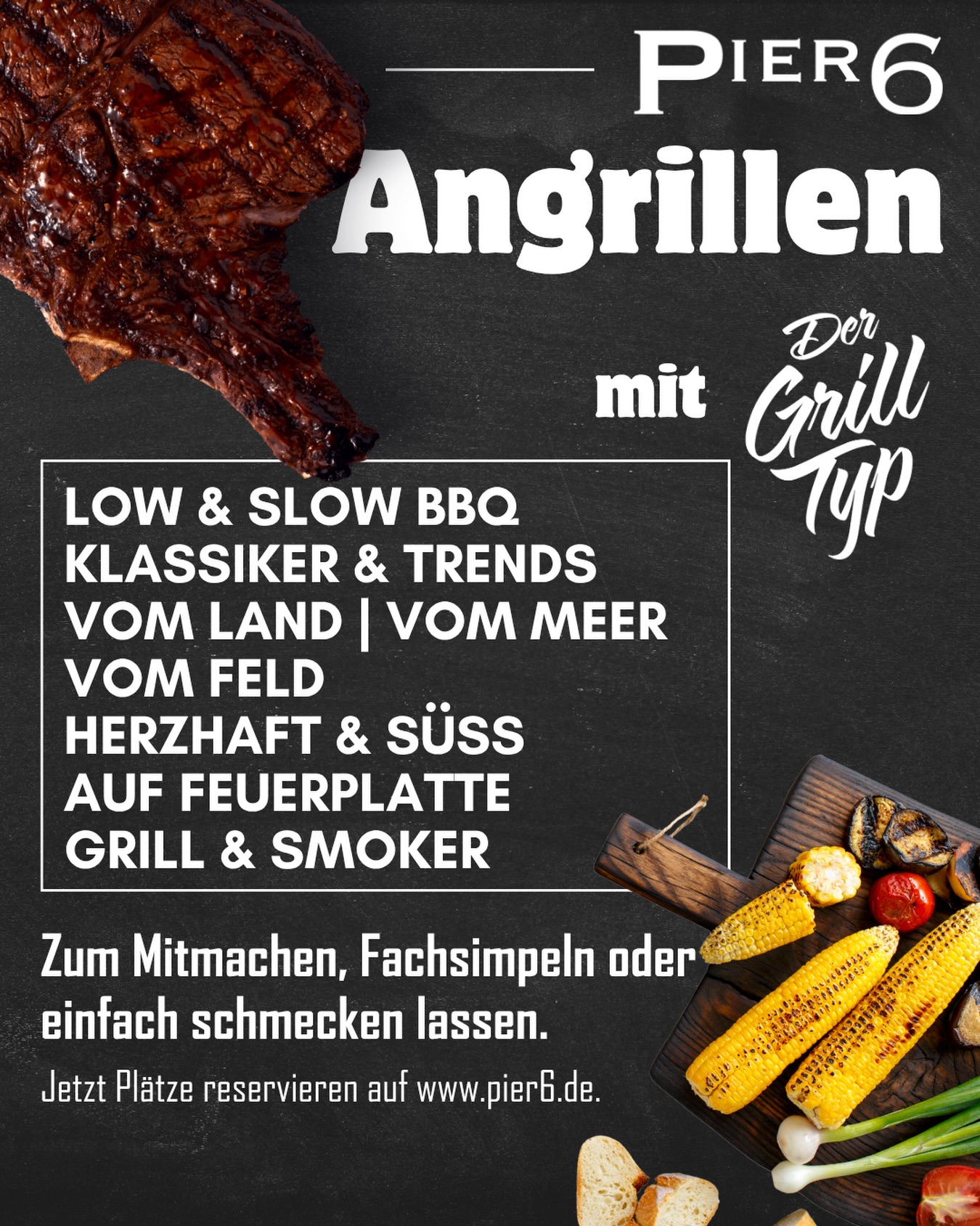 Es ist wieder Zeit für Feuer, Rauch und gute Gespräche.
Reserviere dir jetzt einen Platz für’s Angrillen in toller Gesellschaft mit noch besserem Essen.
Lerne unser Küchenteam und @dergrilltyp kennen,
schau dir die besten Tricks ab und probiere dich durch.
Am 02.05. ab 18 Uhr - All you can eat für 69€ pro Person.
#pier6 #angrillen #event