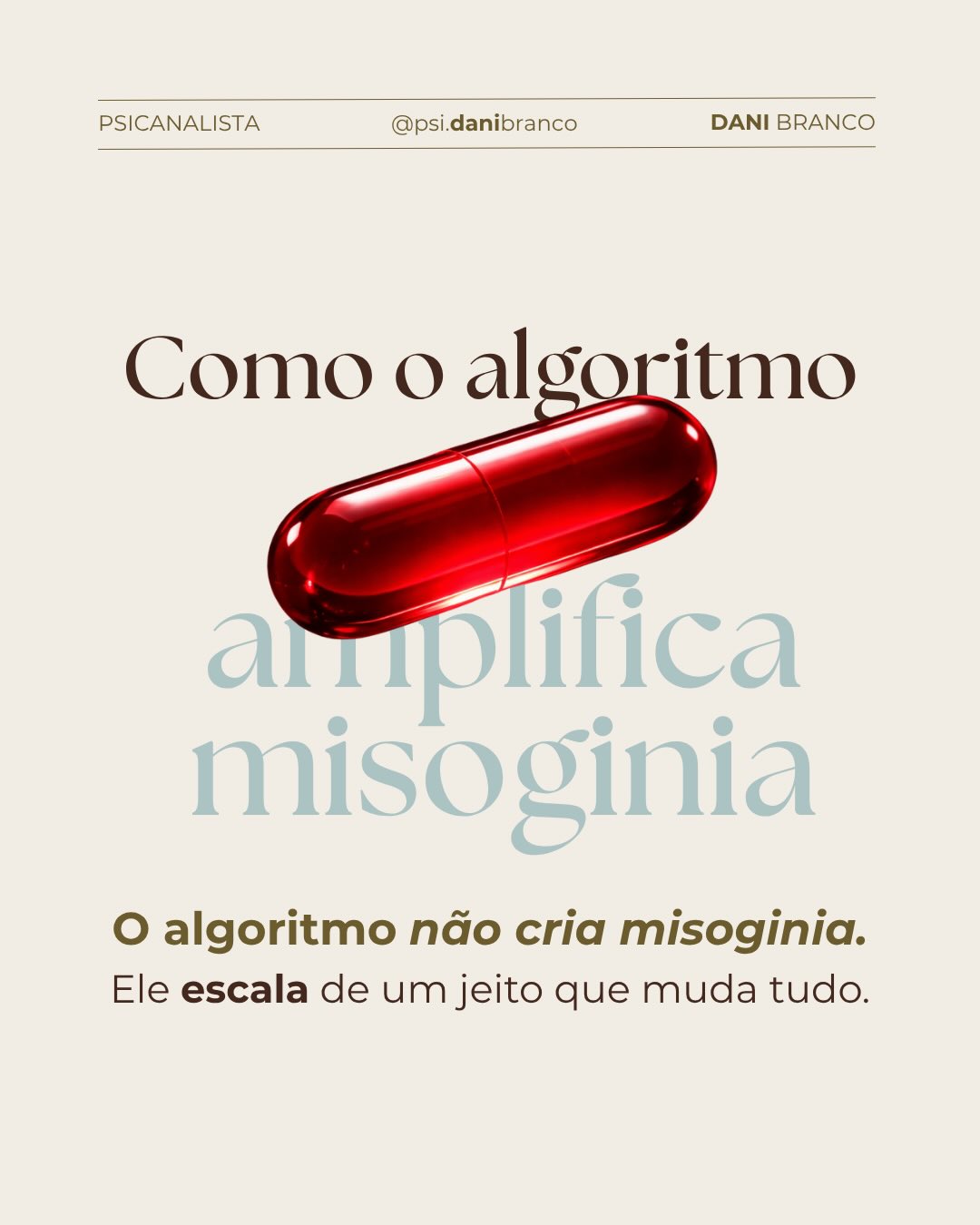 Bell Hooks escreveu que a misoginia não é exceção ao sistema, é parte do seu funcionamento. O algoritmo não inventou isso, mas amplificou em uma escala assustadora. Estou pesquisando como o ressentimento virou produto. O algoritmo e o
distribuidor.
Ref.: Hooks, B. O feminismo é para todo mundo: politicas arrebatadoras. Rio de Janeiro: Rosa dos Tempos, 2019.
Compartilha com alguém que você acha que precisa desse conteudo hoje. E me segue, aqui tem análise todos os dias.