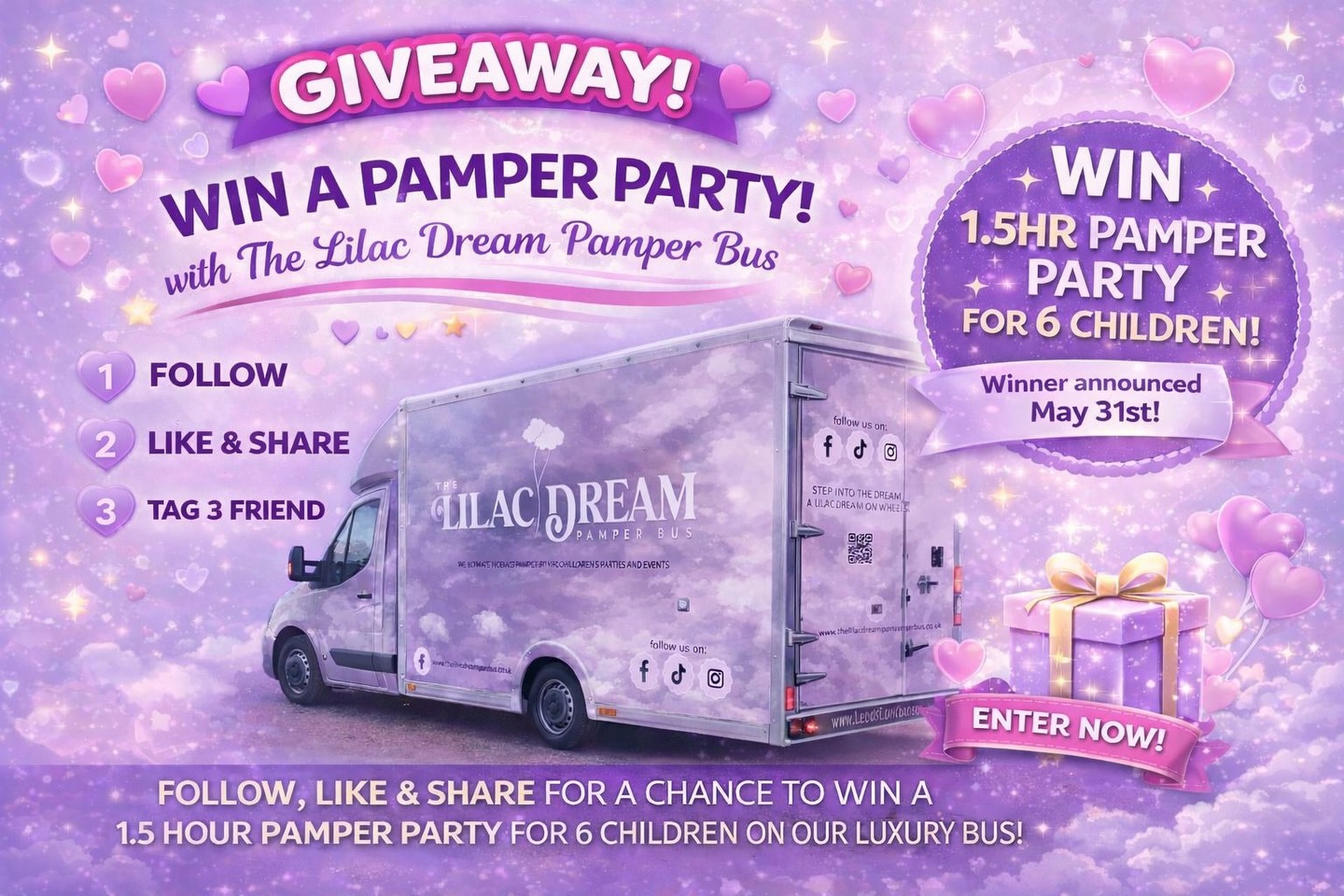 ๐ GIVEAWAY TIME ๐
Win a 1.5 hour luxury pamper party for up to 6 children โ a beautiful, indulgent experience designed for all children to feel truly special โจ๐
To enter:
โข Follow us
โข Like this post
โข Tag 3 friends ๐
Please also share to your story and tag us ๐ Winner announced 31st May ๐ Good luck everyone ๐