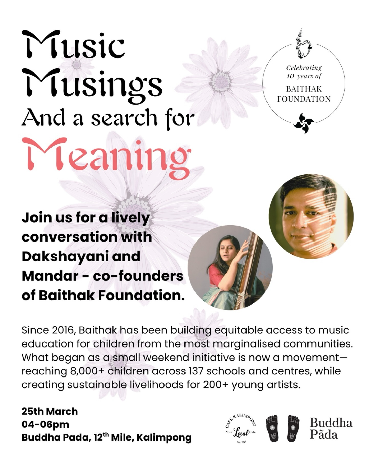 Join us for an evening of conversation and music with Dakshayani @dakshayaniathalye and Mandar @mandarbaithak , co-founders of @baithakfoundation Baithak Foundation 🎶
Since 2016, Baithak has been expanding access to music education for children from the most marginalised communities growing from a small weekend initiative into a movement reaching 8,000+ children and supporting 200+ young artists.
Be part of the dialogue. Let’s explore music, impact, and what we can build together.