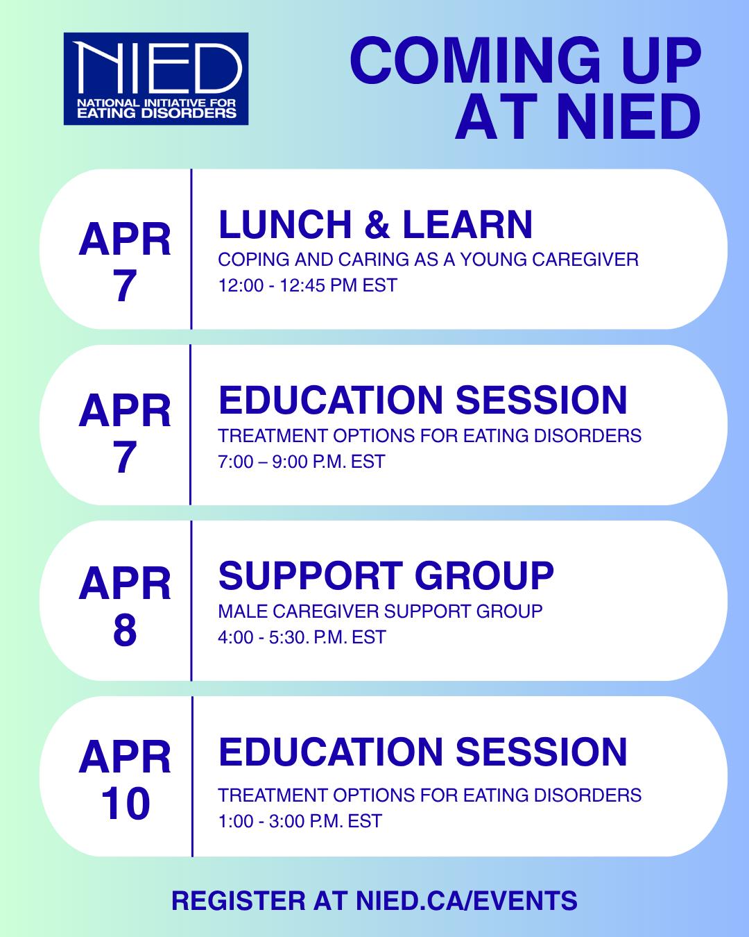 Coming up at NIED āØ
We love supporting caregivers with educational events and support groups. Check out what we have coming up and don't forget to share this schedule with someone who could use some support. š«¶
Register at NIED.ca/events!