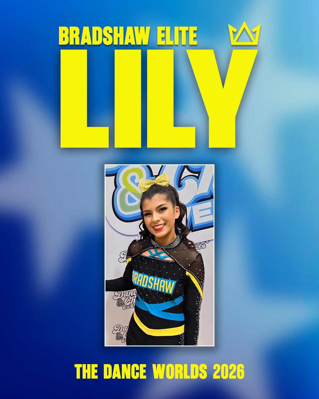 Our beautiful Lily! Can’t wait to see you hit the floor in a few weeks Lil, we love you 💛💙🌏 #worlds2026 #bradshawelite #iasf #roadtoworlds