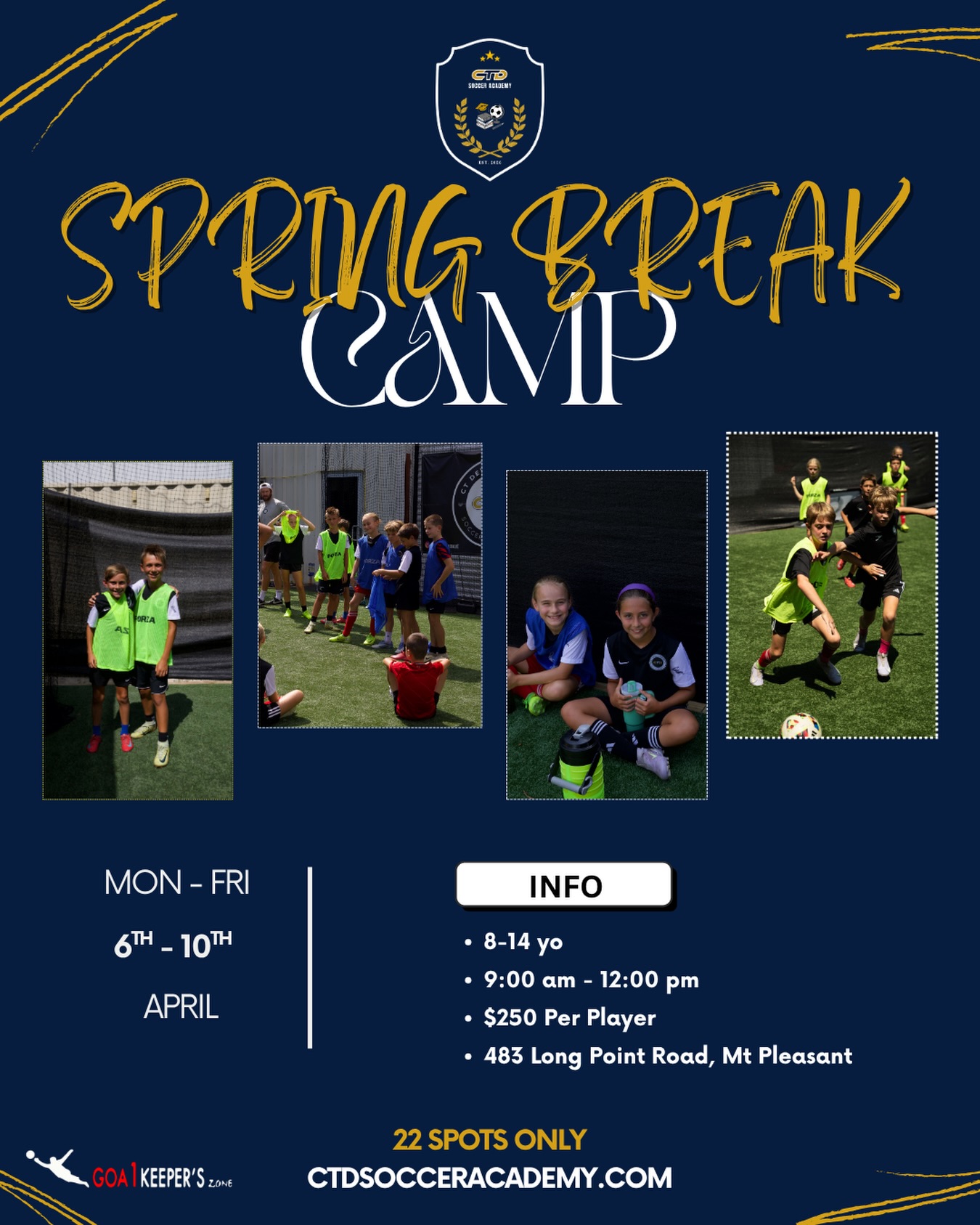 Spring Break is upon us ☀️⚽️ CTD is hosting a camp filled with fun, development, competition, and prizes. Come join us for an unforgettable week! @goa1keeperszone
🏟️: @asterisports