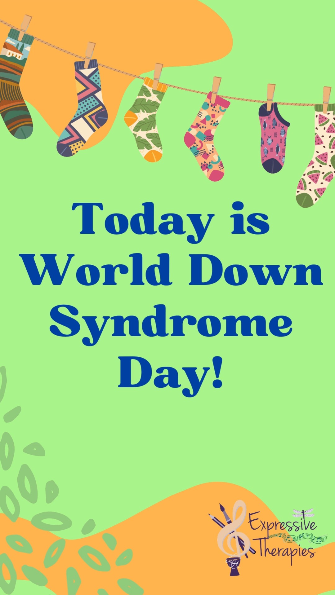 Happy World Down Syndrome Day from Expressive Therapies!
World Down Syndrome Day is celebrated every March 21st, to represent the triplication of the 21st chromosome in people with Down Syndrome.
You can celebrate World Down Syndrome Day by wearing mismatched socks for all to see! This can be a great conversation starter and chance to advocate for individuals with DS. It can also make the holiday more recognizable to others.
#expressivetherapiesllc #worlddownsyndromeday #creativeartstherapies