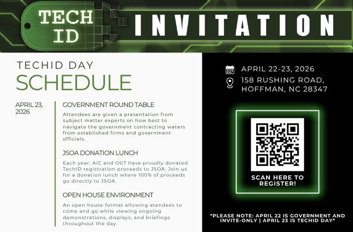Join Oak Grove Technologies and Accel Innovation Corporation for TechID Day on April 23, 2026!
Each year, Accel Innovation Corporation (AIC) partners with Oak Grove Technologies (OGT) to gather material and technology requirements from both conventional and special operations organizations, bringing together innovators and end users to drive real-world solutions.
Weโre proud to support the Joint Special Operations Association (JSOA) through this event. For the past two years, TechID registration proceeds have been donated to JSOA, and weโre continuing that tradition in 2026. A portion of vendor registration fees will be donated, and attendees are invited to join us for a daily donation lunch, where 100% of proceeds go directly to @thejsoa .
This exclusive, free event for government attendees is a must-attend opportunity to explore cutting-edge demonstrations and connect with some of the industryโs most forward-thinking professionals.
Register now and stay tuned for updates on participating vendors and showcased solutions: https://cvent.me/oQNg48
We look forward to seeing you at TechID Day!
*๐ฃ๐น๐ฒ๐ฎ๐๐ฒ ๐ป๐ผ๐๐ฒ: ๐๐ฝ๐ฟ๐ถ๐น ๐ฎ๐ฎ ๐ถ๐ ๐๐ผ๐๐ฒ๐ฟ๐ป๐บ๐ฒ๐ป๐ & ๐๐ป๐๐ถ๐๐ฒ-๐ข๐ป๐น๐ | ๐๐ฝ๐ฟ๐ถ๐น ๐ฎ๐ฏ ๐ถ๐ ๐ง๐ฒ๐ฐ๐ต๐๐ ๐๐ฎ๐*
#OakGroveTechnologies #OurServiceContinues #AccelInnovationCorporation #TechIDDay2026 #TechnologyDemonstration #MilitaryInnovation #TechID2026