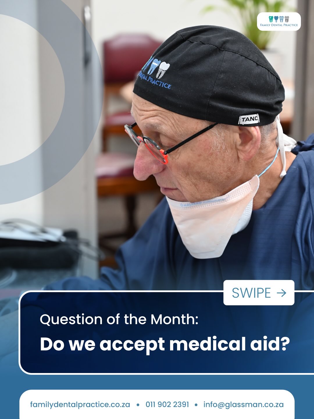 A question we get asked often…
Yes, we do accept most medical aid schemes.
At Family Dental Practice, we work with most major medical aid providers, and our team is always happy to help you understand your benefits and how your claims will be processed, submitted, as a service on your behalf.
We believe quality dental care should feel straightforward from start to finish, including the financial side.
🌐 familydentalpractice.co.za
📞 011 902 2391
📧 info@glassman.co.za
#FamilyDentalPractice #MedicalAidAccepted #DentalCare #DentistJohannesburg #DentalSA