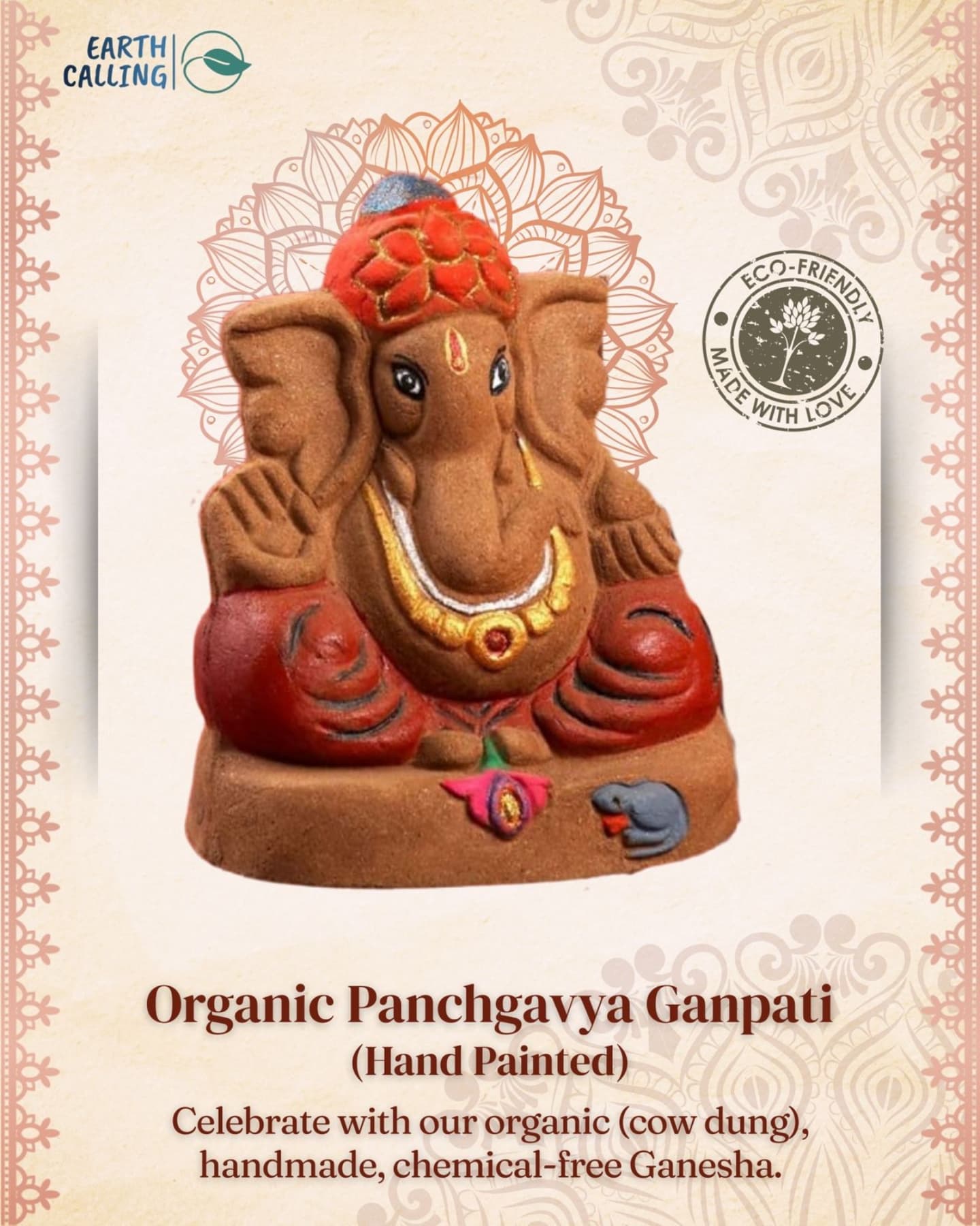 🌿 *Celebrate Ganpati the Eco-Friendly Way – with Earth Calling!* 🌿
This festive season, bring home Bappa in a way that honours both tradition and the planet 🌍
✨ *Our Eco-Friendly Ganpati Collection Includes:*
🪷 *Panchgavya Ganesha* (10")
Made from sacred cow dung — 100% organic, handmade, chemical-free, immersible or plantable.
Available in *Plain (DIY-friendly)** & *Hand-Painted* options.
🌱 Riddhi-Siddhi Bamboo-less Incense Sticks – Rose & Kasturi variants, pure fragrance with zero deforestation.
🔔 Ornate Brass Puja Bell & Brass Diya – Elegant additions to your festive altar.
🕯 Soy Wax Modak Candles – Aromatic, clean-burning.
🎁 Complete Pooja Kits & Eco-Gift Packaging Options Available!
📩 *WhatsApp/Call on 9822058761/9167220115 to inquire & book!*
📅 *Pre-book before 15 August 2025 – Limited pieces only!*
Let your celebration be a blessing to the Earth 💚
#EcoFriendlyGanpati #EarthCalling #GreenFestivals #SustainableCelebration