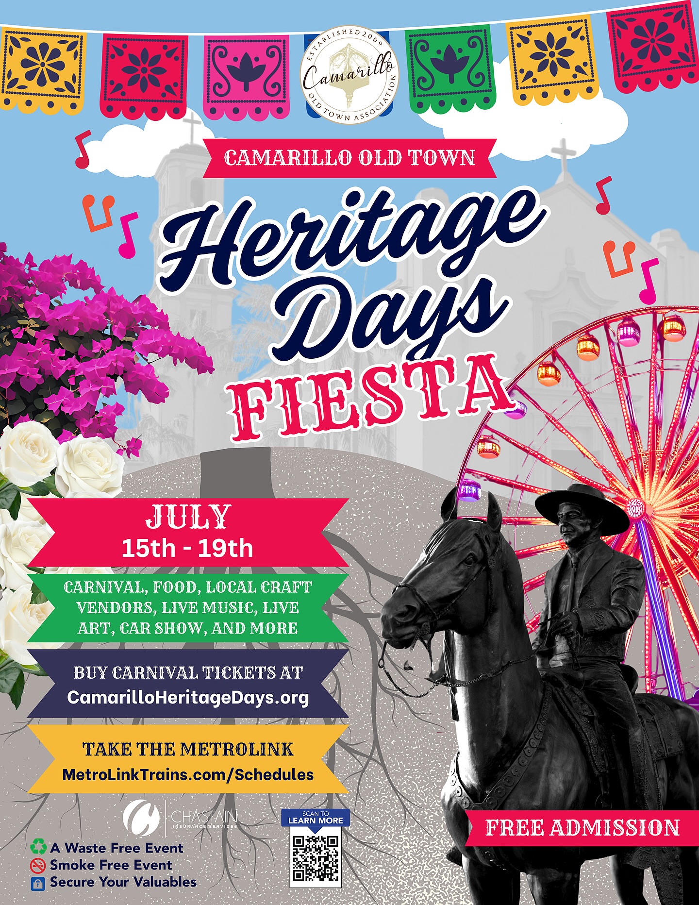 Mark your calendars for the Heritage Days Fiesta in @oldtowncamarillo happening July 15 - 19, 2026!🎉🎡
Celebrate Camarillo’s heritage with carnival rides, food, local vendors, live music, art, a classic car show, and so much MORE!☀️🎶
To purchase Carnival Pre-Sale Tickets or for more info visit: CamarilloHeritageDays.org