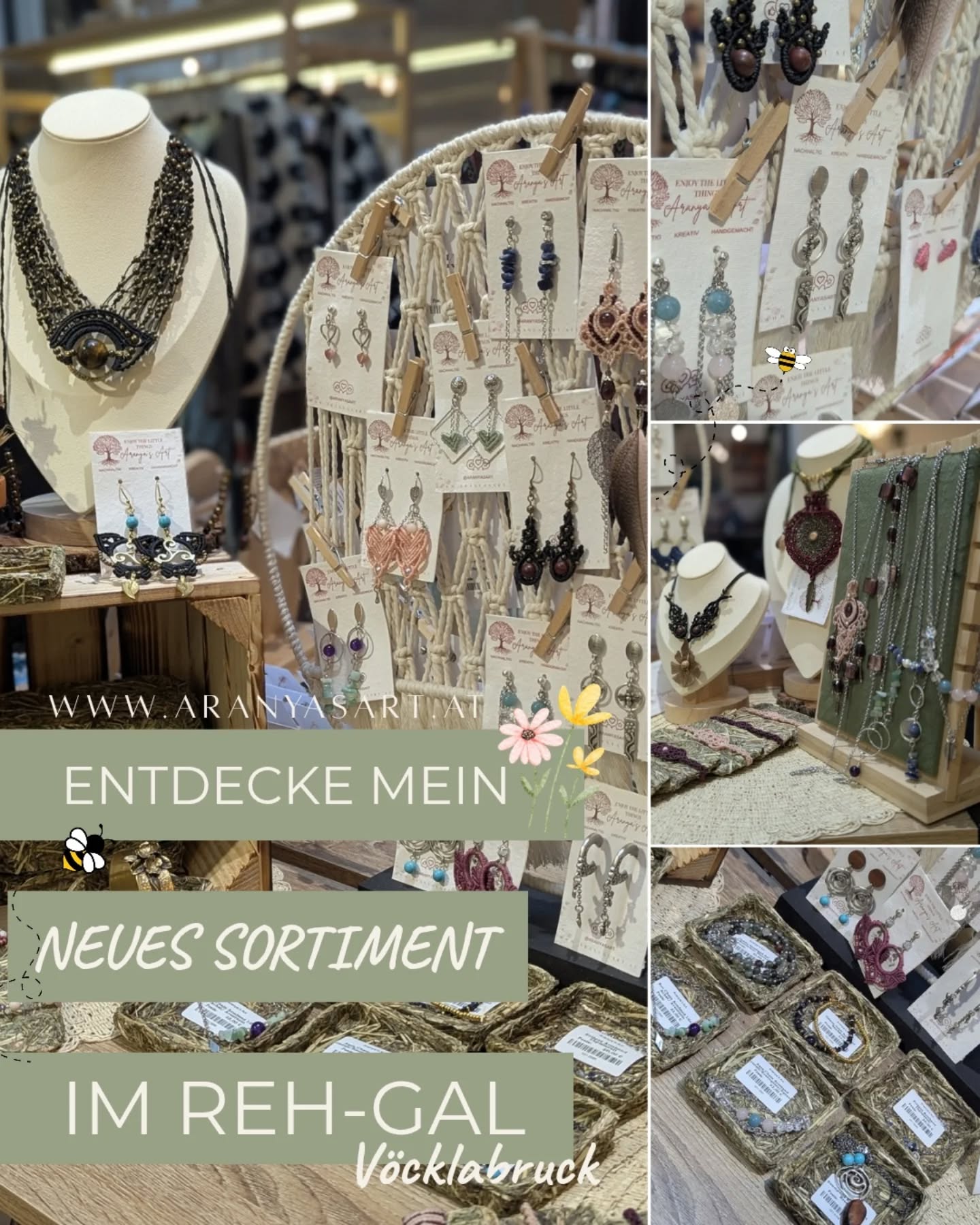 ✨ Neues Schmuck-Sortiment im Reh-Gal Vöcklabruck ✨
🤗Ich war heute fleißig und habe mein Fach im Reh-Gal Vöcklabruck komplett neu bestückt.🥰
Ab sofort findest du dort eine neue exklusive Auswahl an handgefertigten Unikaten – perfekt für alle regionalen Shopping-Fans, die Wert auf Slow Fashion Schmuck legen.💖
Was dich erwartet:🌿
Detailverliebte Micro-Makramee Schmuckstücke, die neuen Messing-Armreifn, Wild Bee Ohrringe, Edelsteinschmuck & auch meine Baumperlenschmuckstücke sind dieses Mal dabei 🌳✨
Alle Stücke sind wir immer mit Liebe und nachhaltig gefertigt, allergikerfreundlich und folgen meinem Low Waste Prinzip. 🌿
Für alle, die nicht in der Nähe von Vöcklabruck wohnen: Das gesamte Sortiment ist natürlich auch im Onlineshop unter www.aranyasart.at erhältlich 🫶🏼🌸
Schau vorbei und finde dein neues Lieblingsstück! 🐝
Herzlich Grüße
Katharina 💝
#AranyasArt #Vöcklabruck #RehGal #Handgeknüpft #Heilsteine MicroMacrame SlowFashion Nachhaltig SpiritualJewelry BohoStyle AustriaCraft HandmadeWithLove