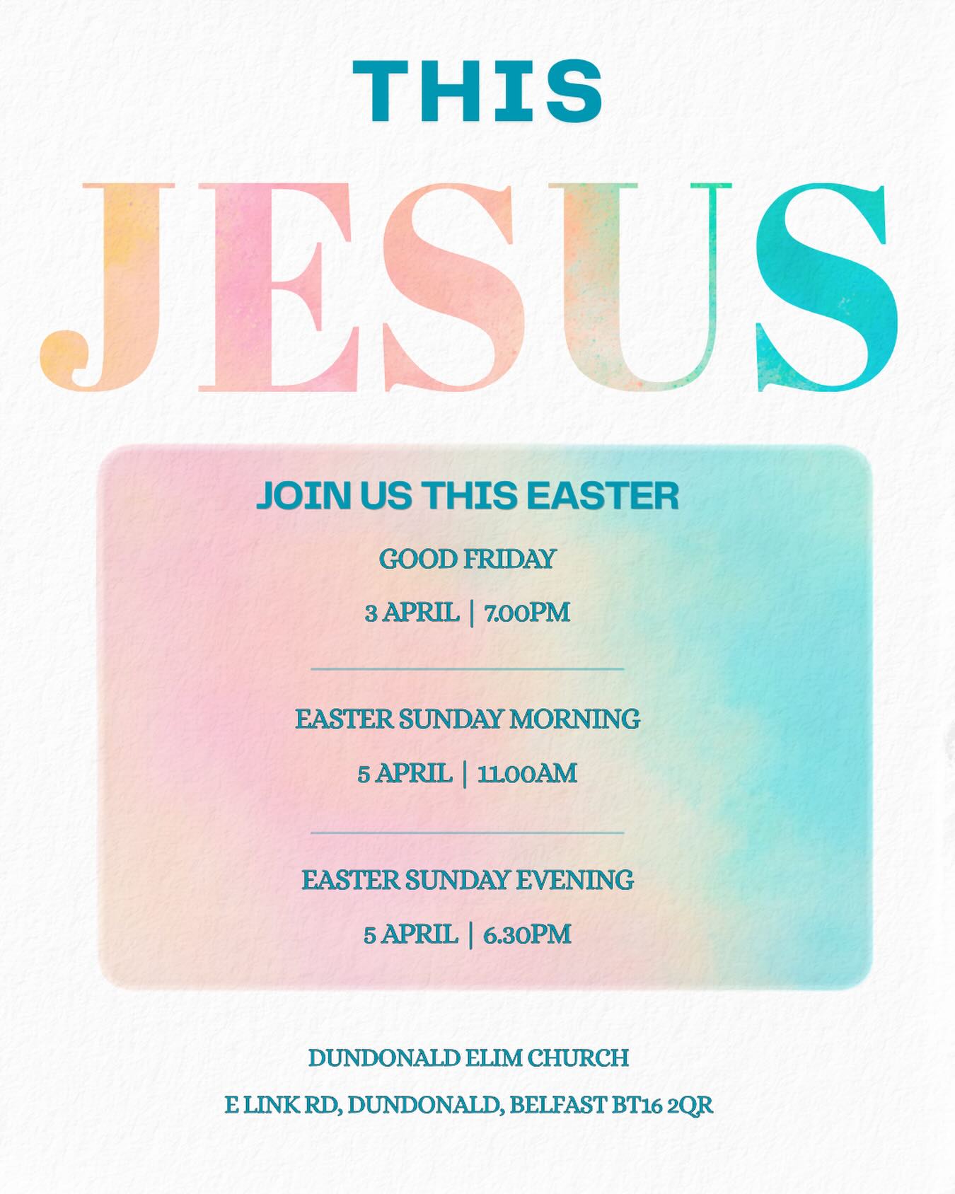 Easter can stir something in us, whether faith feels close to home or a long way off.
If you’re looking for hope, peace, or simply somewhere to come this Easter, you’d be so welcome as we gather to celebrate Jesus together.
Good Friday | 3 April | 7.00pm
A quieter, reflective evening as we remember the cross.
Easter Sunday Morning | 5 April | 11.00am
A joyful morning celebration for all ages as we celebrate that Jesus is alive.
Easter Sunday Evening | 5 April | 6.30pm
A special evening of worship and celebration, including testimonies and baptism.
Join us this Easter at Dundonald Elim.