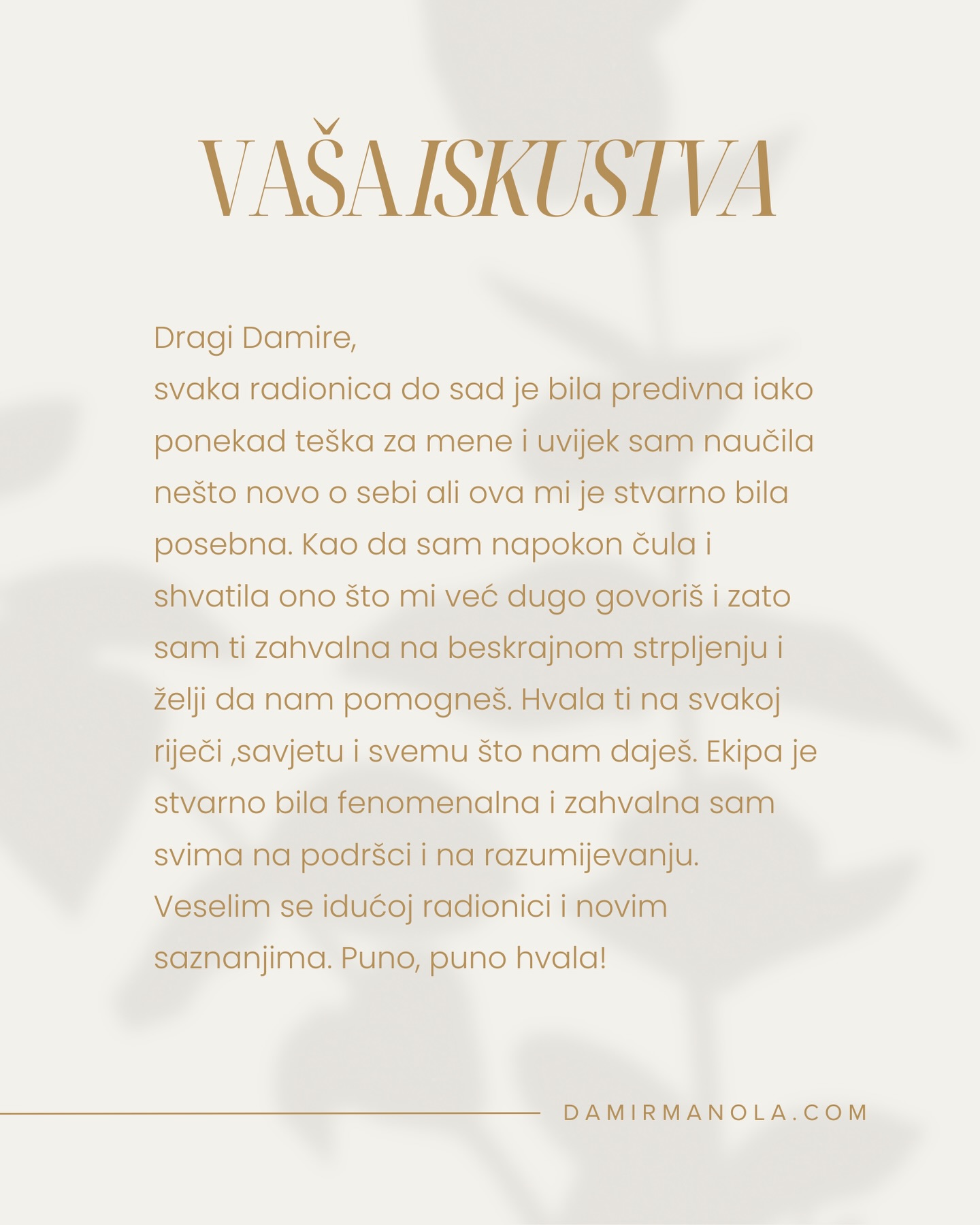 Postoje trenuci kada riječi koje slušate već dugo napokon sjednu na svoje mjesto.
Isti sadržaj, ista poruka…ali vi je ovaj put zaista čujete.
Na radionicama se često događa upravo taj trenutak.
Trenutak u kojem se stvari iznutra poslože i postanu jasne.
Tada dolazi do promjene. Jasnije vidite sebe.
Lakše razumijete odnose i situacije koje su vas ranije opterećivale.
I ono što je dugo bilo teško počinje dobivati svoje mjesto.
Zahvalnost koja se tada pojavi ide puno dublje od samog iskustva radionice.
Osjećate zahvalnost prema sebi jer ste si dali priliku stati, pogledati u sebe i napraviti pomak.
U tom prostoru nastaju promjene koje ostaju i kada se vratite u svakodnevni život.
#osobnirazvoj #radnasebi #bioenergija