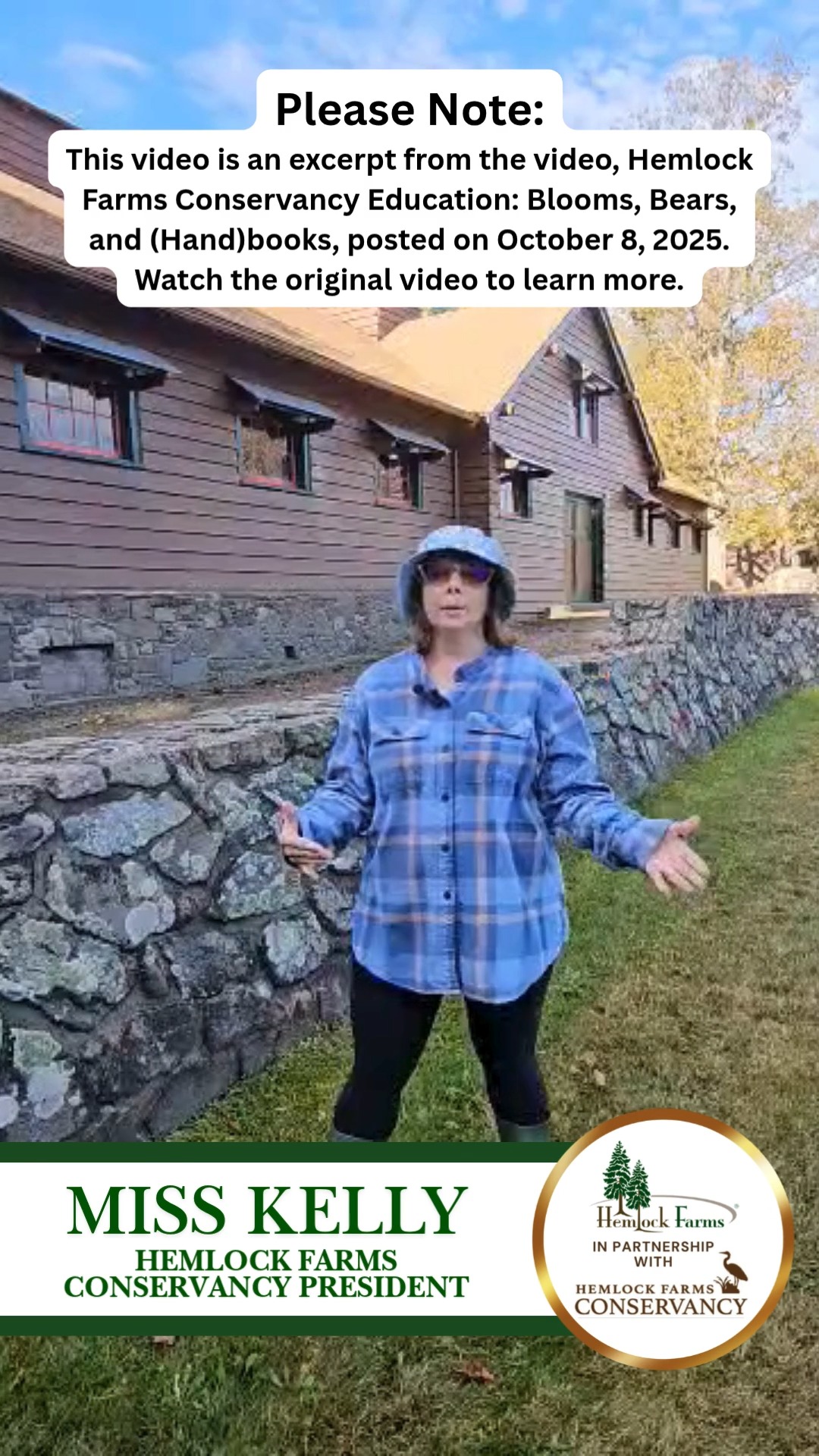 Hemlock Farms Conservancy's Miss Kelly offers essential tips for keeping you, your property, and our furry bear buddies safe! Please Note: This video is an excerpt from the video, Hemlock Farms Conservancy Education: Blooms, Bears, and (Hand)books, posted on October 8, 2025. Watch the original video to learn more.
If you would like to stay updated on conservation education, follow Hemlock Farms Conservancy on Facebook.
