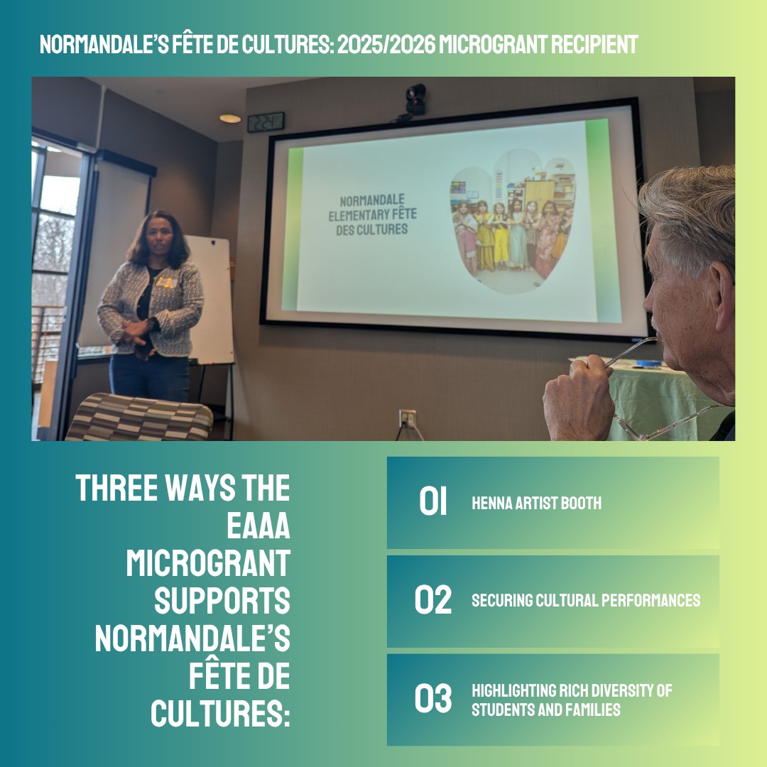 We are excited to highlight the second of four recipients of EAAA's 2025 Fall Microgrant.
EAAA is proud to support the organizers of the Normandale School's Fêtes de Cultures (Festival of Cultures) for the second consecutive year with the 2025 Fall Microgrant (Fiscal Year 2025/2026).
This year's festival will be Tuesday, March 31, 5:00 - 7:00 p.m. at the Normandale Elementary School cafeteria and auditorium.
Normandale's Fêtes de Cultures gives students a platform to see their cultural identities recognized and celebrated, fostering a sense of pride, belonging, and visibility. By making cultural diversity a visible and valued part of the school environment, the festival helps students develop confidence and a strong sense of identity, which aligns with EAAA’s mission of creating a safe and inclusive Edina where all racial and ethnic identities are recognized as essential to the community.
EAAA's Annual Microgrant aims to bolster community work like Normandale's Fêtes de Cultures. Thank you to everyone who contributed to EAAA this past year, as a personal donor, non-profit, or small business donor. It is through your support that EAAA is able to extend support to partner projects through our Microgrant.