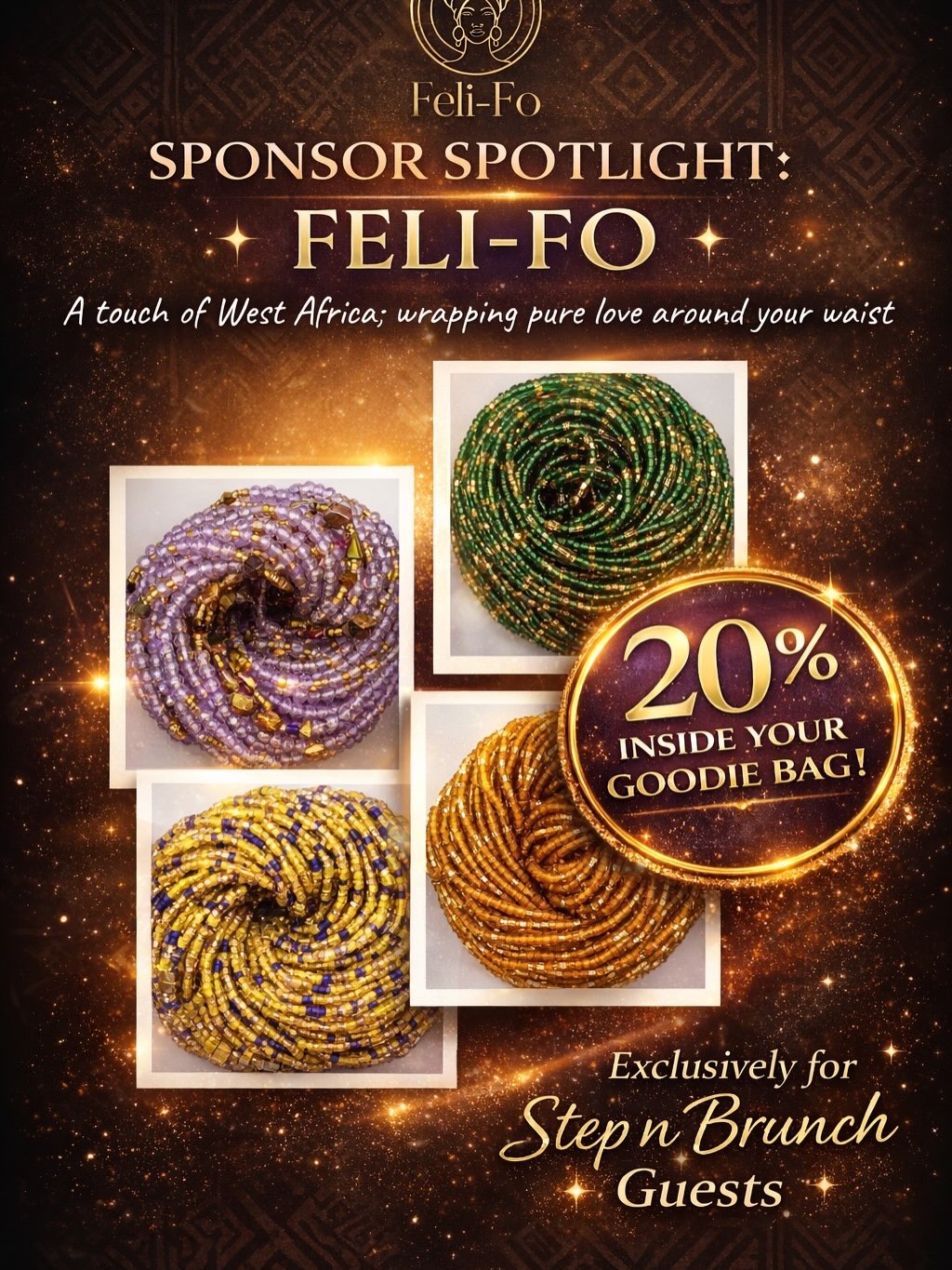 And we go again💪🏿💪🏿! Great to be sponsoring the @step_n_brunch @hotsteppers_uk event this weekend ❤️ Expect nothing less than high energy, laughs, and a vibe - and of course @felifohello wrapping pure love around your waist✨✨ #waistbeads #sponsor #blackownedbrand #stepnbrunch