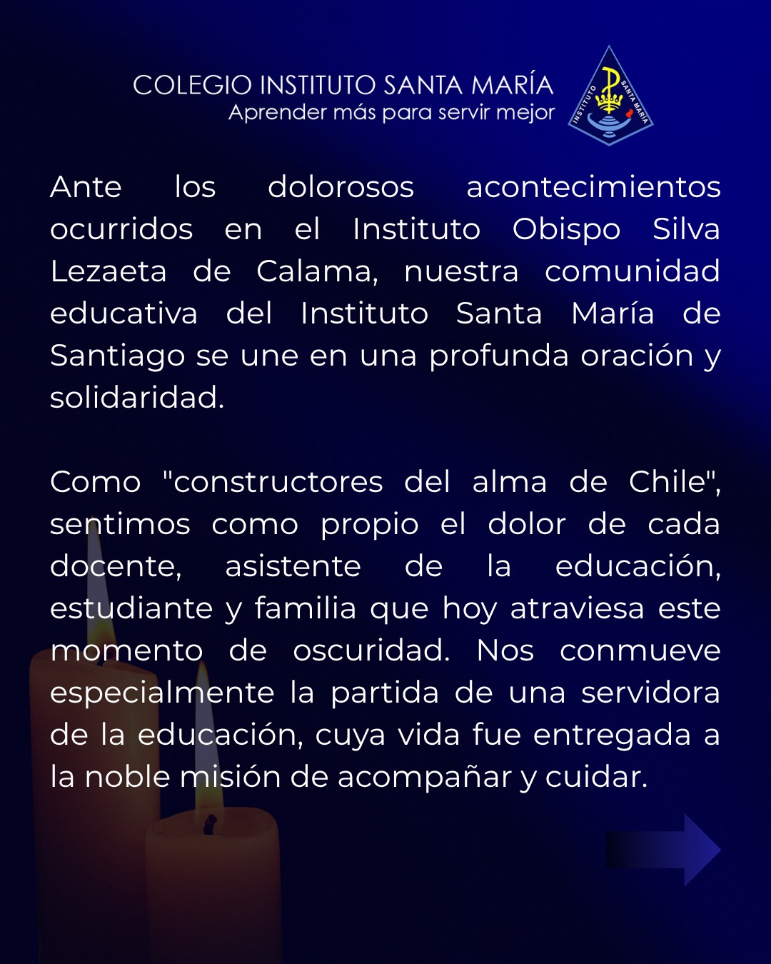 El corazón de nuestra comunidad educativa está hoy con el Instituto Obispo Silva Lezaeta de Calama. 🕊️
#Solidaridad #ComunidadEducativa #OraciónPorCalama
@red.educacion.maryward @reddecolegioscjch @ceisma.ism @cgpa_ism_santiago