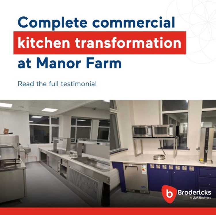 At Manor Farm, we aimed to create a functional and inviting space. We revamped an outdated first-floor canteen, replacing the old kitchen with a modern commercial kitchen and dining area. This upgrade has improved efficiency, enabling us to serve more guests with diverse food options and enhanced service through self-service counters. #brodericks #jla #hospitality #kitchendesign #projectmanagement