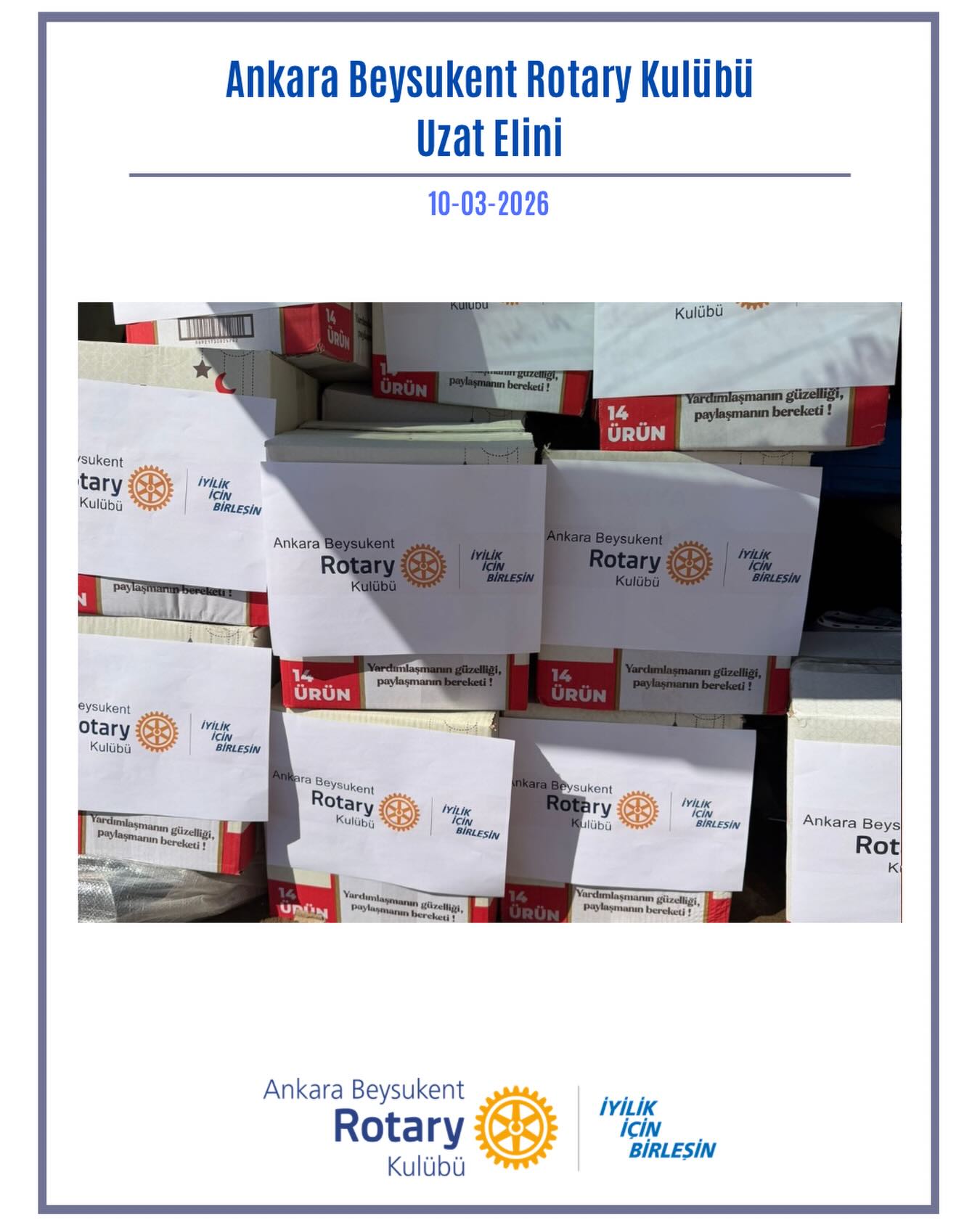 29 Aralık’ta Gökhan dostumuzun komite başkanlığında, sevgili Murat ve Ece’nin sunumuyla gerçekleştirdiğimiz geleneksel yılbaşı çekilişinden elde ettiğimiz fonu Antakya Defne Rotary Kulübü Başkanı Dervişhan Dönmez’in değerli yönlendirmeleri ve destekleri ile, ihtiyaç sahibi engelli bireyler başta olmak üzere vatandaşlarımıza gıda kolisi ulaştırmak ve Rotary Konteyner Kenti’nde yaşayan çocuklara top hediye etmek için kullandık. Küçük de olsa çocukların ve engelli bireylerin yüzlerinde bir tebessüm oluşturmayı amaçladık.
İyi ki Beysukent diyerek hız kesmeden İyilik için birleşmeye devam ediyoruz.😊
——————
On December 29, under the leadership of our dear friend Gökhan and with the presentations of Murat and Ece, we held our traditional New Year’s raffle. With the valuable guidance and support of Dervişhan Dönmez, President of the Antakya Defne Rotary Club, we used the funds raised to deliver food packages to those in need—especially individuals with disabilities—and to gift footballs to children living in the Rotary Container City.
Our aim was simple: to bring even the smallest smile to the faces of children and individuals with disabilities.
Proud to say “Good thing we are Beysukent” as we continue to come together for kindness without slowing down. 😊
#iyilikiçinbirleşin #Uniteforgood #Bölge2430 #Rotary #RotaryBölge2430