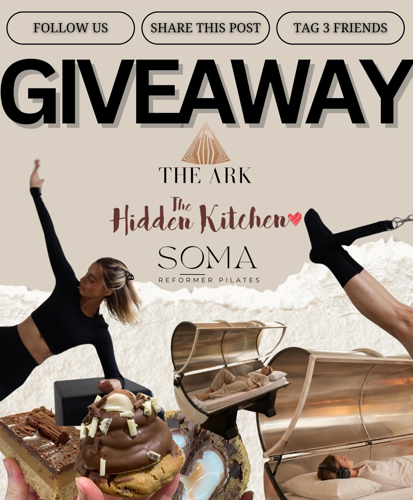 GIVEAWAY TIME
What’s better than taking care of your body, mind & nervous system… and treating yourself after? 🤍
We’ve teamed up with some of the best in Ashton to bring you the ultimate feel-good experience:
✨ 3 Reformer Pilates sessions at @somamovement.uk
✨ 3 sessions at @thearkmcr
✨ Delicious treats from @thehiddenkitchenmcr
Everything you need to move, reset, and recharge ✨
We’ll have 3 winners, each receiving one of these prizes 🎁
To enter:
1. Follow all accounts
2. Like this post
3. Tag 3 friends in the comments
4. Share to your story for an extra entry 🤍
Giveaway runs from now until Bank Holiday Monday
✨ Winners will be announced at 6pm on Monday 👀
Good luck ✨