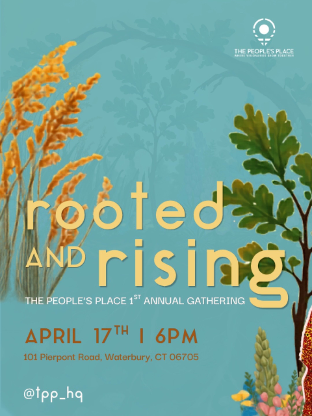 🌱 ROOTED & RISING 🌻
The People’s Place 1st Annual Gathering
Join us on Friday, April 17th, 2026, 6:00pm - 8:30pm, as we celebrate one year of building together.
This year marks one year since The People’s Place opened its doors. Over the past year, we have grown into a living ecosystem — supporting six fiscally sponsored projects, piloting organizer trainings through our Growth Center, and welcoming a vibrant mix of coworkers, partners, and community into shared space. This gathering is a moment to pause, reflect, and look ahead.
Come through for an evening of art, music, storytelling, and connection as we celebrate what has taken hold and to recommit to the long discipline of building power.
Featuring:
🎶 Ysanne & the Lotus Blues (@ysanne21)
🧵 Temporary Quilting Exhibit by Dr. Pamela D. Jones
🍽️ Catering by Papi’s Kitchen (@papis__kitchen)
As a fiscal sponsor, we are especially proud to introduce our partners advancing racial justice, immigrant defense, LGBTQIA+ visibility, civic power, legal strategy, and creative economies for BIPOC artists: Greater Danbury Unites for Immigrants (@danburyunites4immigrants), Greater Waterbury LGBTQIA+ Pride Coalition (@greaterwaterburypride), Middletown Works (@middletownworksct), Movement Defense Strategies, SURGE Arts Initiative (@surgeartsinitiative), and Wren Community Events (@wrencommevents).
As we approach giving season, we deeply appreciate your support which helps sustain this work and grow what’s possible. More on how to give coming soon. Until then, we can’t wait to celebrate with you!
RSVP to attend.
📲 bit.ly/ROOTEDANDRISING2026
#linkinbio #Waterbury #CT #GiveLocal
