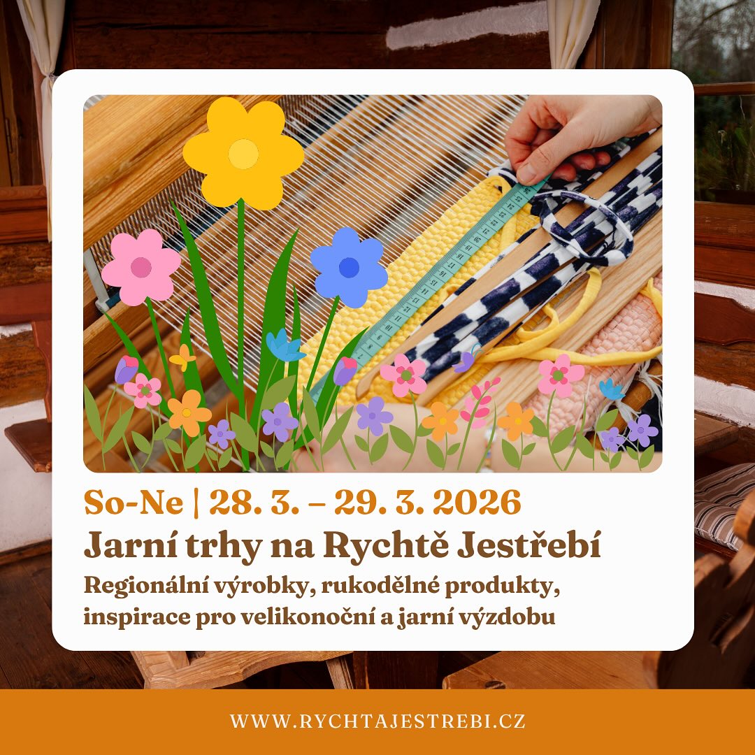 Jarní trhy na Rychtě Jestřebí 🌸
Přijďte si užít víkend plný jara, inspirace a poctivé ruční práce!
📅 28.–29. 3. 2026 (So–Ne)
📍 Rychta Jestřebí
Čekají Vás:
✨ regionální výrobky
✨ originální rukodělné produkty
✨ inspirace pro velikonoční i jarní výzdobu
✨dílničky pro děti
✨grilování po arménském způsobu
✨výběrová káva a dobré jídlo
🎶 A v neděli si nenechte ujít jedinečný hudební zážitek:
📅 29. 3. 2026 od 16:00
🎸 LUSATIAN GRASS (Lužická tráva)
Tradiční akustická hudba z oblasti amerických Apalačských hor
Přijďte nasát jarní atmosféru, přestože je venku stále zima, podpořit lokální tvůrce a užít si pohodový víkend 🌿
👉 Více informací: https://www.rychtajestrebi.cz/