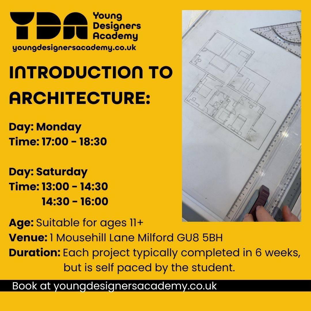The 'Introduction to Architecture' courses, found on our website (youngdesignersacademy.co.uk) are suitable for a range of students, with different courses that progress smoothly in difficulty and technical skill. ✍📏
The courses, Beginner, Intermediate and Advanced Part 1 and 2, as well as a Designer Development course for older students. 👩🏫
For all information, visit our website, and head to Classes & Courses -> Introduction to Architecture. ✨
#YoungDesignersAcademy #YDA #CreativeAcademies #YoungDesigners #CreativeKids #Architecture #FutureArchitects #milford #guildford #godalming #surrey #surreymums #guildfordsurrey #art #design