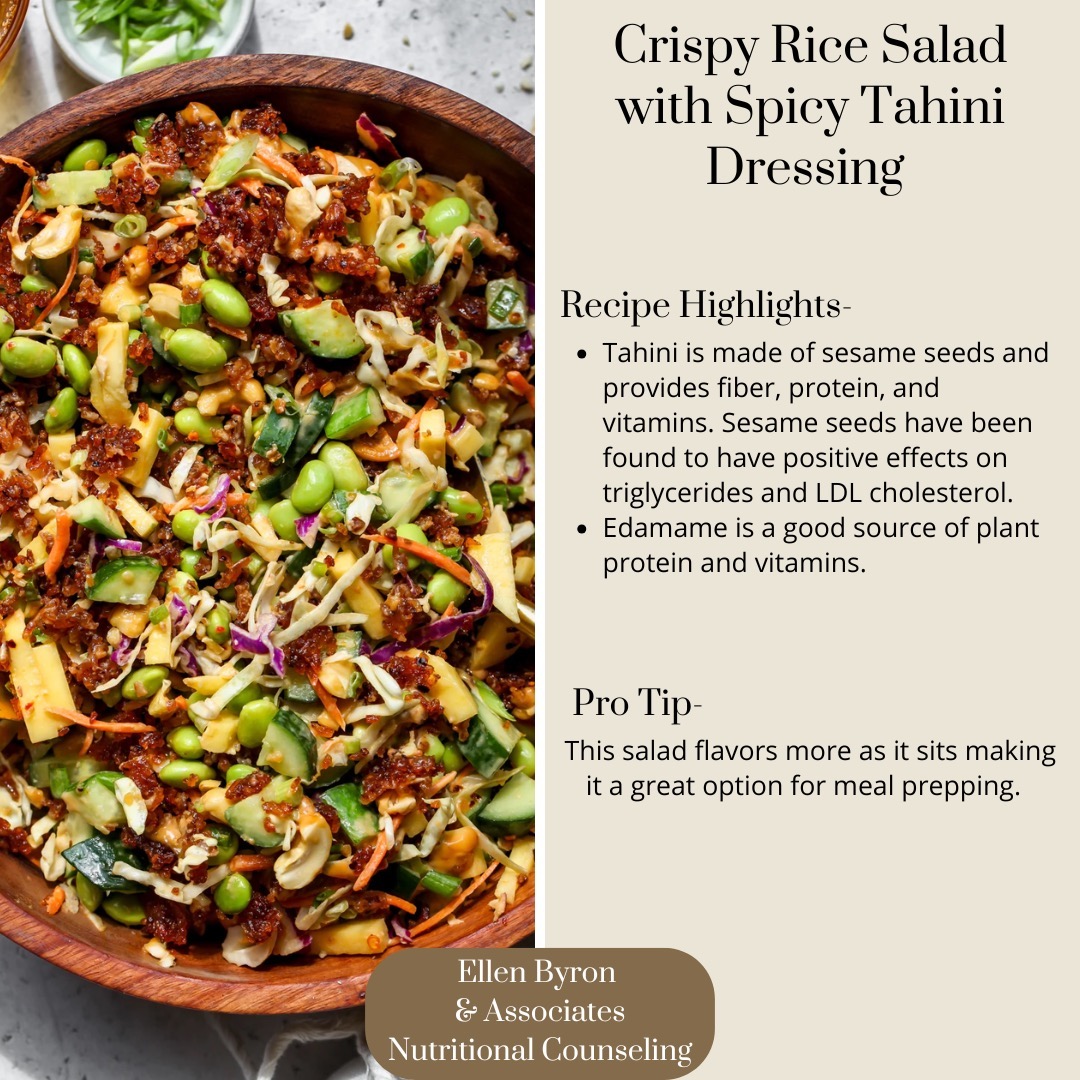 Recipe of the Week!
This salad is a great meal prep option and is packed with vitamins and plant proteins. A great crunchy texture that holds all week!
Tahini and edamame are good sources of protein and packed with vitamins that support health. The cabbage is also a great source of fiber that keeps you full and helps with digestion health.
-
#dietitiansofig #plantprotein #edamame #tahini #tahinidressing #crunchysalad
