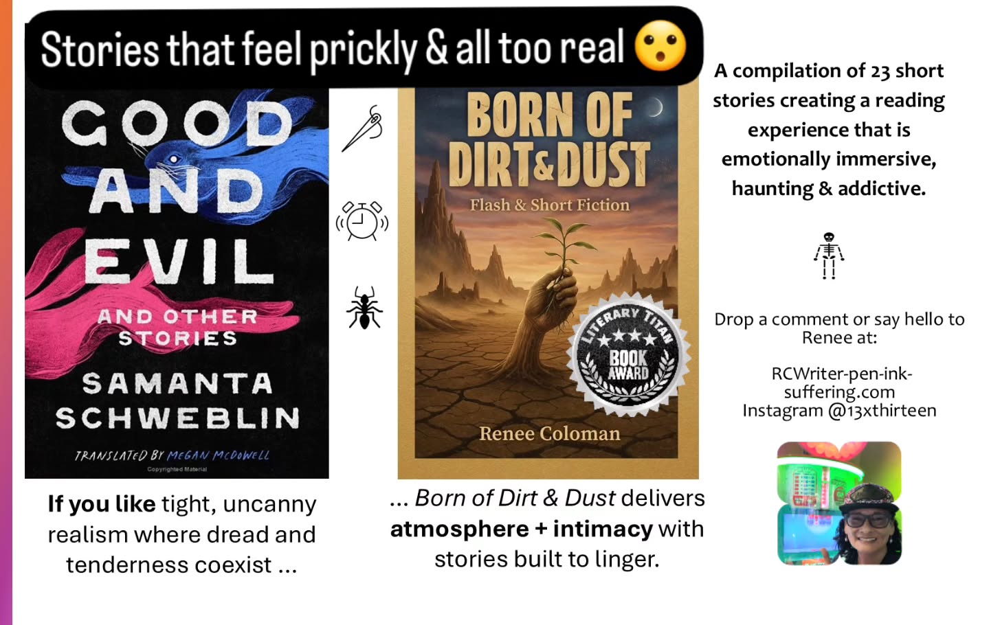 Prickly stories with characters bending too close to danger. The kind of reality that feels sticky & sweet 📚😮📚
#speculativefiction
#unforgettablestories
#bendinggenres
#booklovers
#readersofìnstagram