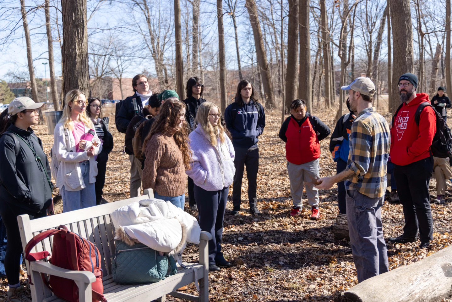 Tuesday Moment of Zen. Students in the honors learning community combining Plants and Society & Ethics learn and engage in Indigenous traditions of sugar maple tapping in Oakton's sugar maple grove.