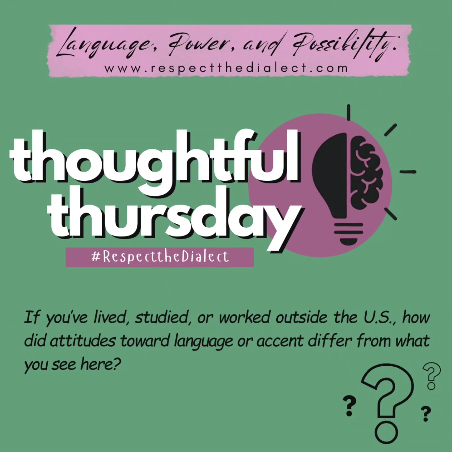 Ever noticed how crossing borders can change what “counts” as the “right” way to speak?
If you’ve lived, studied, or worked outside the U.S., how did people respond to different accents or language varieties—and how did that compare to what you see here?
What does that say about who holds power… and whose language gets positioned as the standard?
Drop your experiences below
#ThoughtfulThursday #rrespectthedialect #languageandpower #linguisticjustice