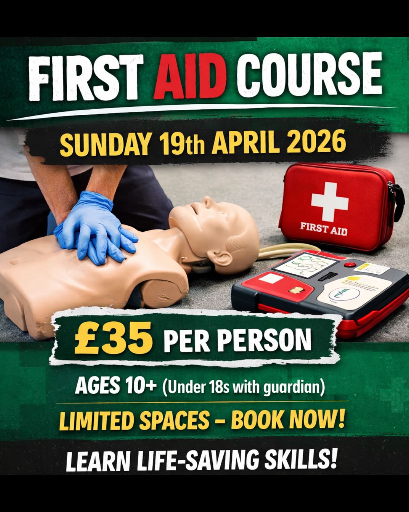 FIRST AID COURSE 🩹
Knowing what to do in an emergency can make all the difference.
We’re hosting a 3-hour First Aid Course at our Worcester dojang — practical, hands-on, and designed to give you real confidence in life-saving situations.
Perfect for:
• Martial arts instructors & assistants
• Adult students & competitors
• Parents & guardians
• Young people aged 10+ (under 18s with a guardian)
📅 Sunday 19th April 2026
⏱ 3 hours
💷 £35 per person
📍 Worcestershire Martial Arts
⚠️ Limited spaces – advance booking required
👉 Book your place here:
https://www.worcestershiremartialarts.co.uk/events/first-aid-course
#WorcestershireMartialArts #FirstAidTraining #MartialArtsSafety