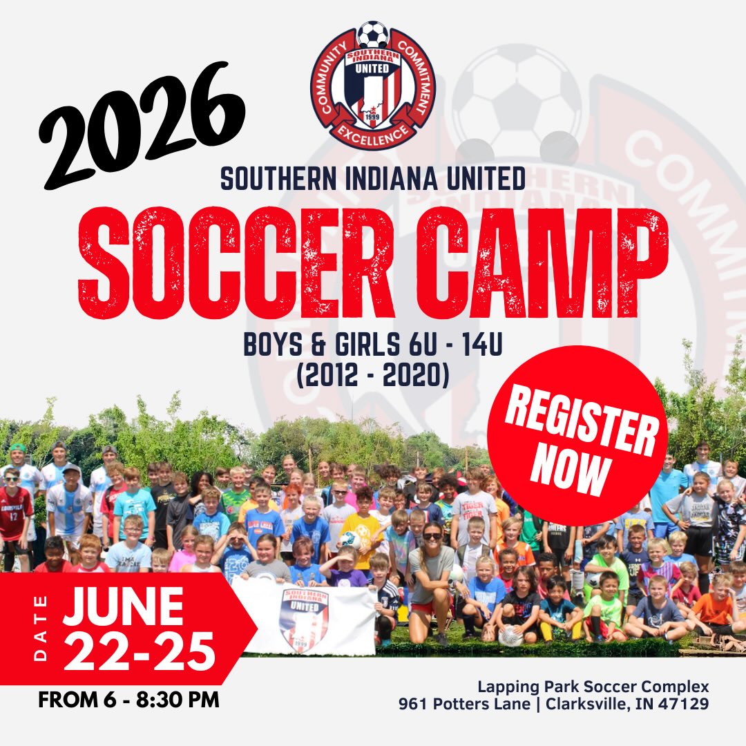 ☀️⚽ SIU SUMMER CAMP 2026 ⚽☀️
June 22–25 | 6:00 – 8:30 PM
Get ready for an action-packed week of soccer with Southern Indiana United! 🙌
Designed for players U6–U14, this camp is all about building skills, boosting confidence, and having FUN in a high-energy environment led by SIU travel coaches + special guest trainers all week long.
🔥 What players will work on:
⚽ Ball mastery & control
⚽ Passing & receiving
⚽ Finishing & attacking
⚽ Small-sided games & decision-making
⚽ Confidence, creativity & game awareness
📍 Location: Lapping Park
💲 Cost: $90
⏳ Early Bird Deal: Save $10 if you register by June 15!
👉 Click the link in our bio to Register Today!
Spots will fill — don’t wait! We can’t wait to see your player out on the field this summer 💪⚽