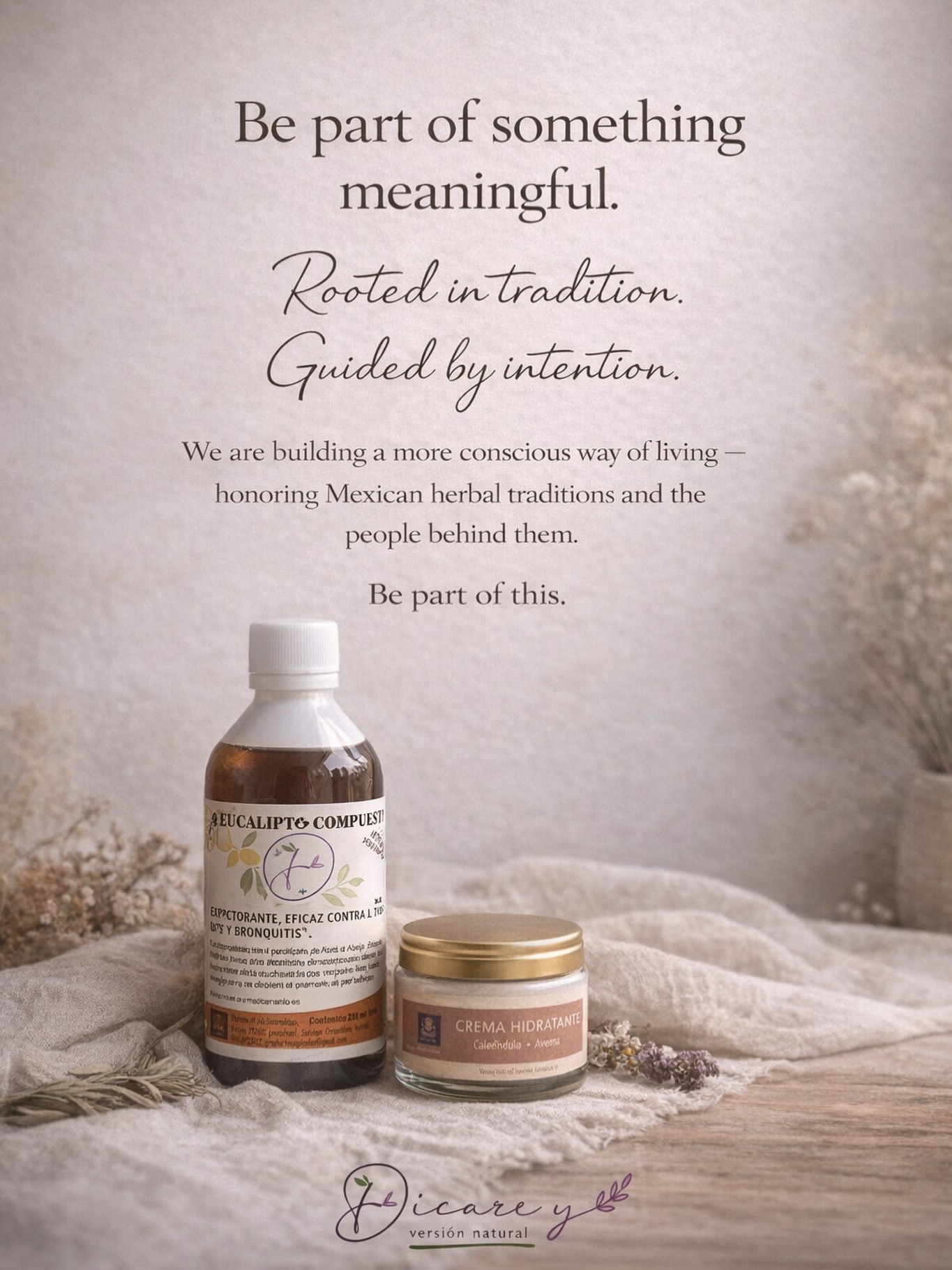 More than products, this is a purpose.
Dicare Yu was created to reconnect with what truly matters — natural wellness, ancestral knowledge, and the people behind it.
Every product you choose supports small producers and keeps traditions alive.
✨ Be part of something meaningful.
—
Más que productos, esto es un propósito.
Dicare Yu nace para reconectar con lo que realmente importa — el bienestar natural, el conocimiento ancestral y las personas detrás de él.
Cada producto que eliges apoya a pequeños productores y mantiene vivas las tradiciones.
✨ Sé parte de algo con sentido.
#DicareYu #NaturalWellness #ConsciousLiving #SupportSmallProducers #MexicanHerbalTradition WellnessWithPurpose ShopWithIntention VidaConsciente BienestarNatural HerbolariaMexicana
