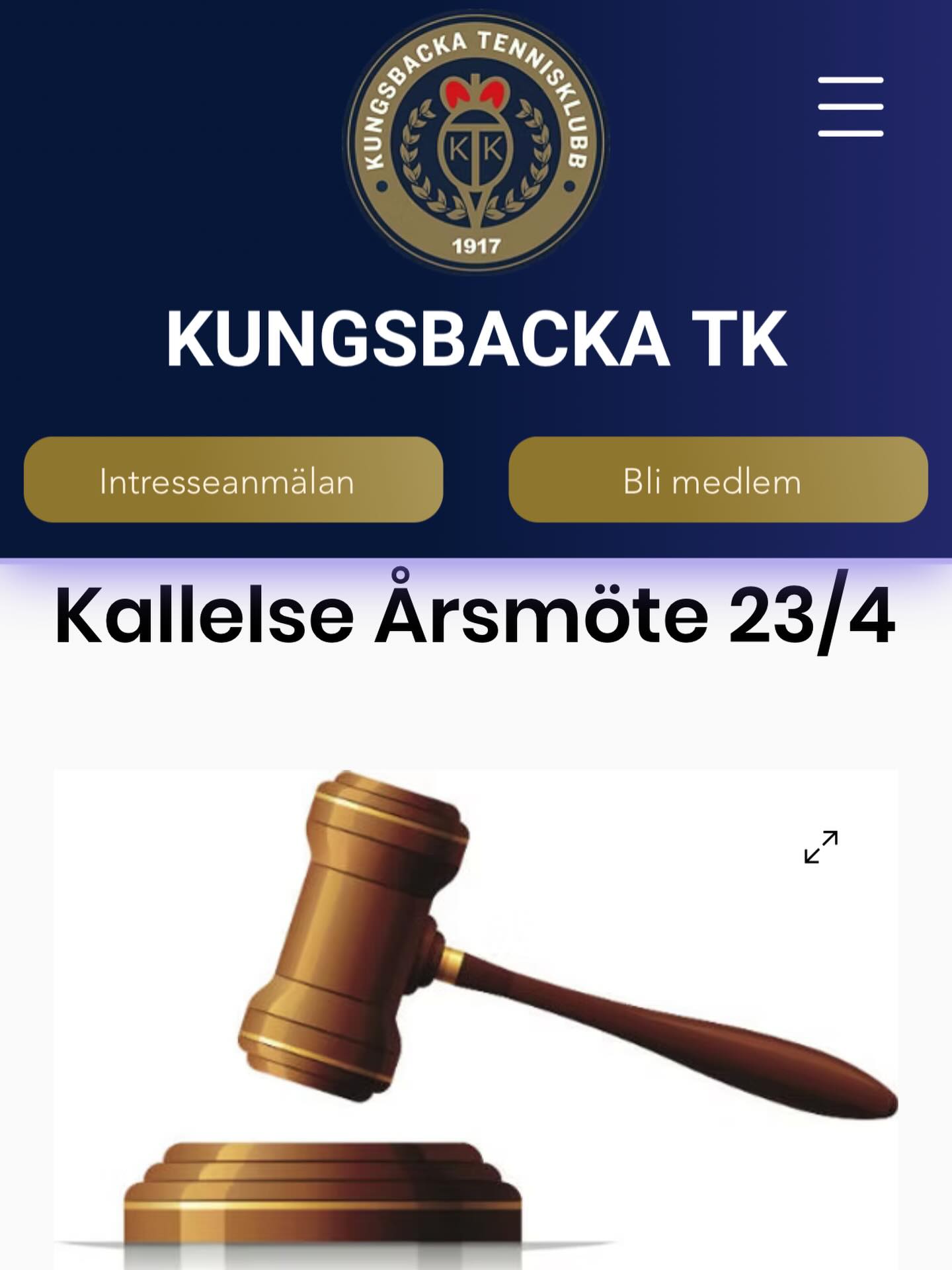 Kungsbacka TK kallar till årsmöte den 23/4 kl.18.00. Anmälan gör ni till patrik.larsson@ktk.nu 🎾