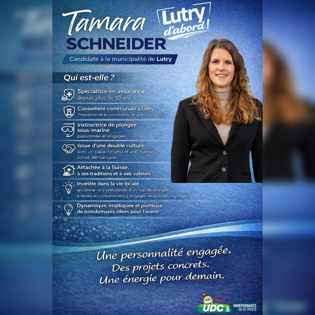 Un petit aperçu de Tamara Schneider, au-delà de la campagne 🙂
Active, engagée et proche de la vie locale, elle s’investit avec passion pour Lutry, ses habitants et ses associations.
Entre son parcours professionnel, ses engagements et ses valeurs, elle apporte une énergie positive et de nombreuses idées pour notre commune.
Merci pour votre soutien 🙏
#lutry #elections #udc #ec2026 #candidate