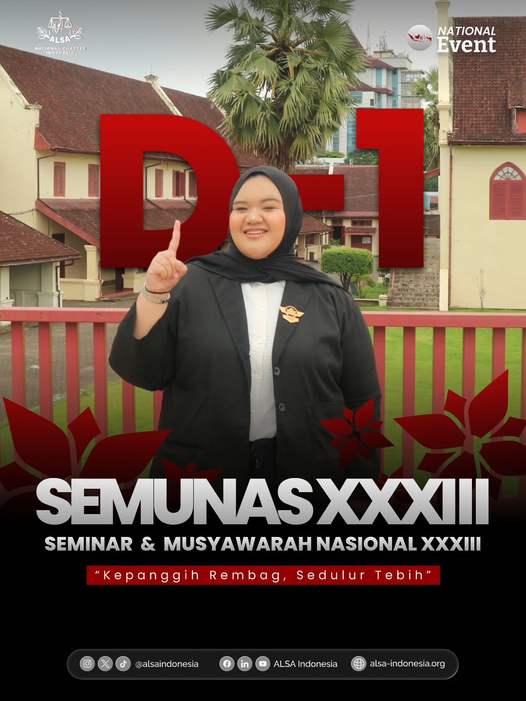 Warm Greetings, ALSAians!
Only 1 day to go until Seminar dan Musyawarah Nasional XXXIII officially begins, taking place from March 26 to 29, 2026 and proudly hosted by ALSA Local Chapter Universitas Jenderal Soedirman.
Carrying the theme "Kepanggih Rembag, Sedulur Tebih," this event reflects the spirit of bringing ALSAians together, strengthening connections, and fostering meaningful discussions despite distances.
We look forward to seeing you at Semunas XXXIII.
ALSA, Always be One!