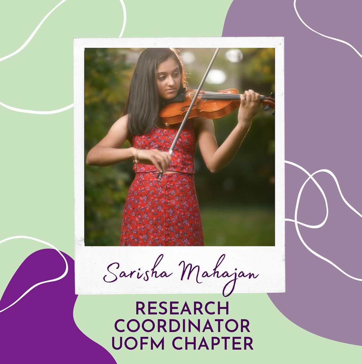 Welcome Sarisha as the UofM chapter’s research coordinator! Sarisha plays the violin and is excited about helping the community. #musicfordementia #alzheimersawareness #alzheimers #dementiaawareness #dementia #uofmichigan