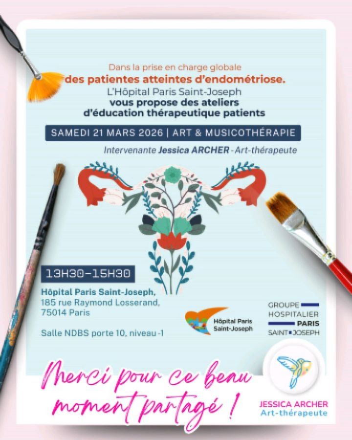 🌿 Retour sur mon intervention à l’Hôpital Saint Joseph 🎗️ – Samedi 21 mars
Un partage intense et profondément enrichissant 😌💛
Un immense merci à toutes les participantes, dont le quotidien est parfois bousculé par l’endométriose, les traitements longs, les défis invisibles et parfois l’incompréhension dans la sphère personnelle ou professionnelle.
Ces femmes méritent ces espaces… ces parenthèses de bien-être, de respiration et de retour à soi.
Merci pour leur énergie et présence, pour cet instant partagé 💛 lors de cet atelier d’art-thérapie et de méditation musico-réceptive 🎶
Un moment suspendu, où seule comptait l’expérience… le voyage créatif… la plongée dans les pigments viridiens et le bleu de Prusse 🎨
💛 Un mot personnel pour les participantes : Soyez fières de votre intériorité, manifestée sur vos feuilles A3… Elle est précieuse, unique et surtout en mouvement constant ✨
Merci également à @melaniecordon et @hopitalparissaintjoseph pour leur confiance 🌿
✨ #arttherapie #endometriose #bienetre #meditation #voyagesonore relaxation santefeminine creativite lacherprise soindesoi atelierbienetre respiration corpsetespritj