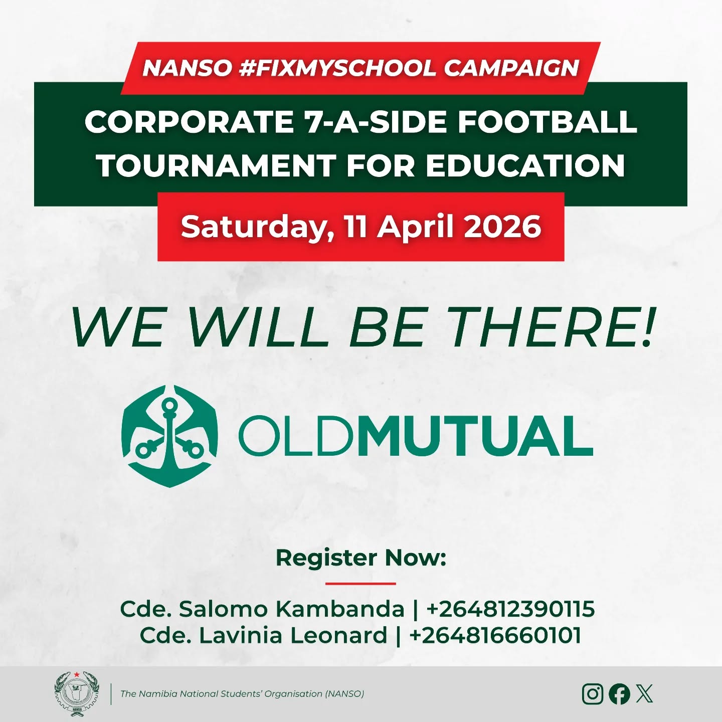 Investing in Education!
Weβre excited to welcome Old Mutual Namibia to the "Fix My School" 7-A-Side Football Tournament! By joining this movement, Old Mutual is helping us weld, repair, and restore the dignity of classrooms in Namibia.πβπΎ