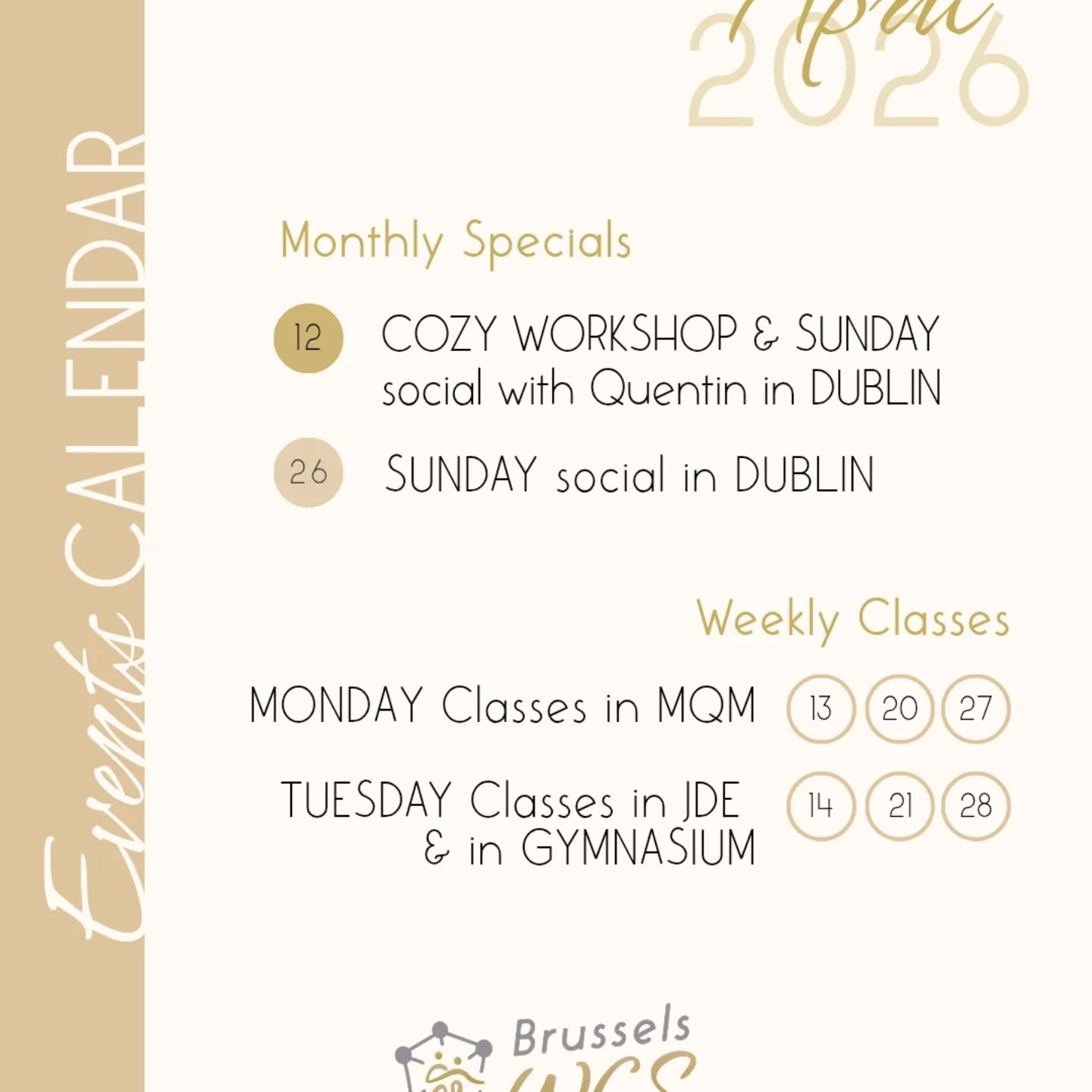 Coming up this month @brussels_westcoastswing
1 Cozy workshop with Quentin
2 Sundzy Socials
3 regular classes
See you on the dancefloor!!! 💃🕺🔔