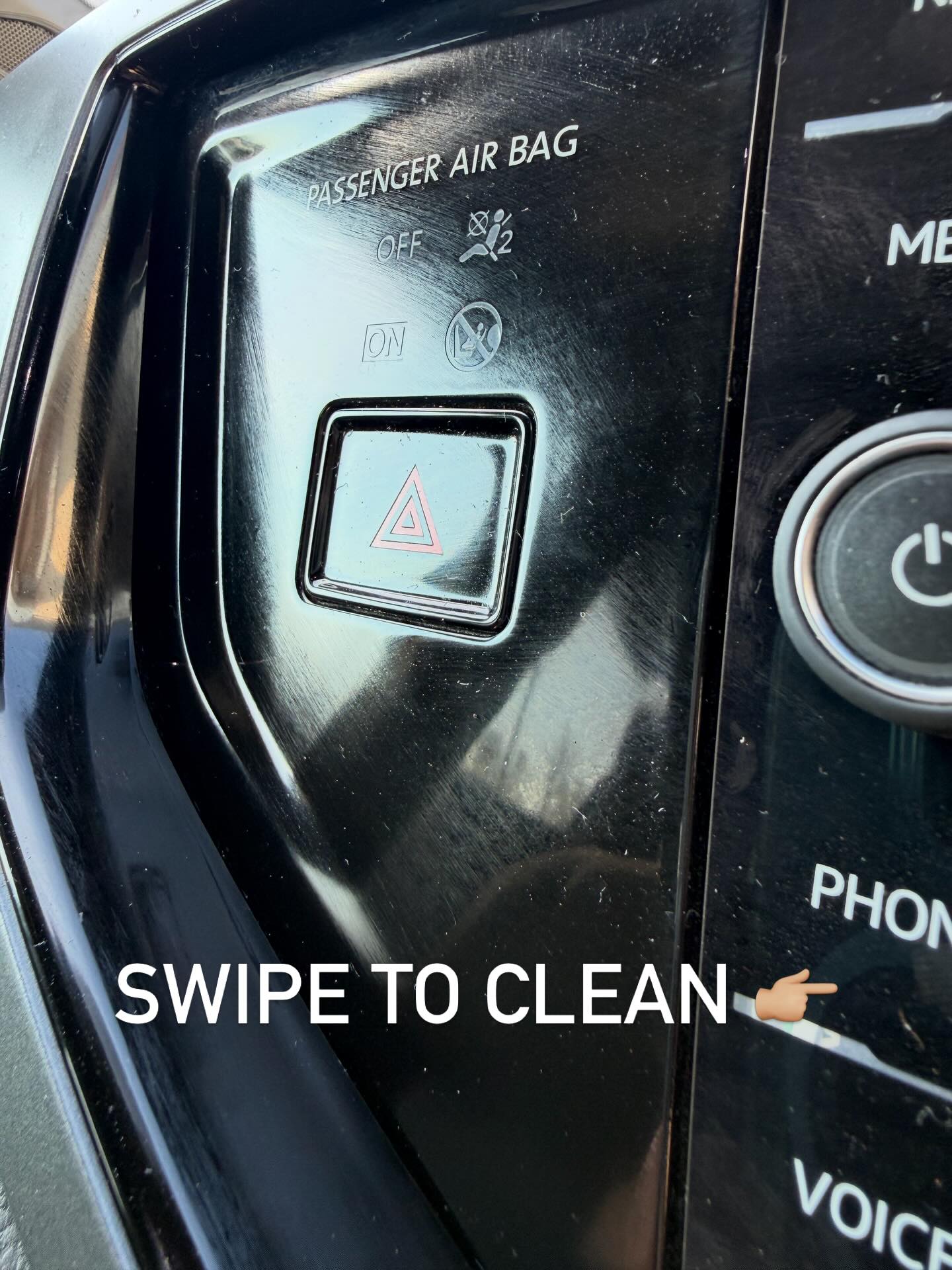 Products, technique and experience matter. This car had just been delivered after being valeted….
All the interior surfaces were like this: greasy, sticky with silicone and generally looking not very nice.
I don’t use these kind of dressings, I just clean surfaces and leave them factory fresh as they should be.