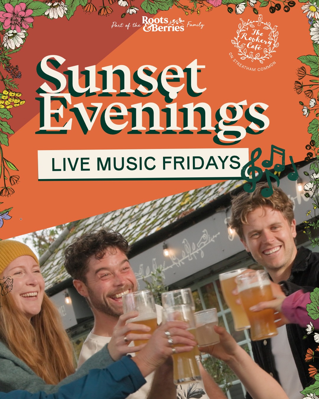 RESERVATIONS ARE NOW OPEN for our Sunset Evenings Live Music Fridays!
Every second Friday from 22nd May 2026, there will be fabulous live acoustic music sets from talented local artists, a delicious menu from the Roots & Berries chefs and of course, summertime cocktails and craft beer from our good friends and neighbours at the Inkspot Brewery.
Reservations aren’t required, but you can book a table, these go fast! So be sure to save your spot by following the link in our bio – or do just bring along a picnic blanket and enjoy the music, food, drinks and the best sunset over the South London skyline – good times for all.
DATES:
22 May
5, 19 June
3, 17, 31 July
14, 28 Aug
11 Sept
We look forward to welcoming you!