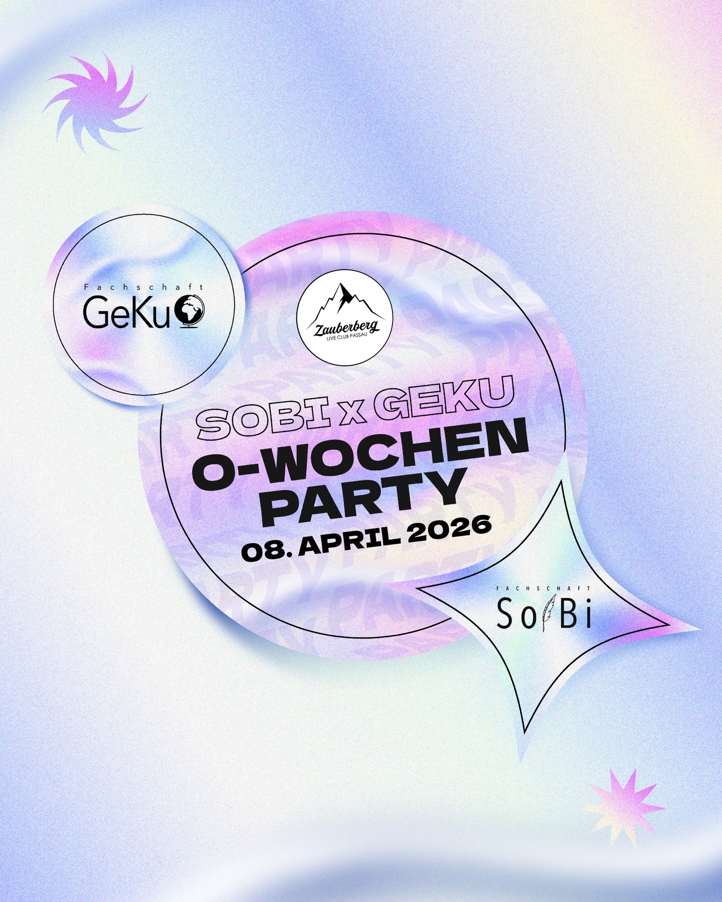 @fs.sobi x @fs.geku O-WOCHEN PARTY 💥 Mittwoch, 08. April ab 21 Uhr • Einlass ab 18 Jahren
Euer Start ins Sommersemester!
Feiert zu den besten Club Hits der 2000s, 2010s & 2020s mit Zauberberg Resident DJ Bounza 🥳
—
Beginn 21 Uhr
5€ Abendkasse = 5€ Getränkegutschein*
*Die 5€ werden in Form eines Wertgutscheins ausgegeben, welcher für Getränke an der Bar eingelöst werden kann. Der Wertgutschein ist nur am selben Abend gültig. Eine Barauszahlung ist nicht möglich. Wir möchten auf den Restwerteverfall hinweisen. Der Wertgutschein ist nicht mit anderen Aktionen oder Rabatten kombinierbar.
—
Einlass ab 18 Jahren
Gültigen, amtlichen Lichtbildausweis mitbringen! (Personalausweis, Reisepass oder Führerschein)
Ein Foto des Ausweises ist nicht ausreichend, sogenannte „Mutti-Zettel“ werden nicht akzeptiert
Weitere Fragen? Unsere FAQs sind zu finden unter www.zauberberg-passau.com/faqs