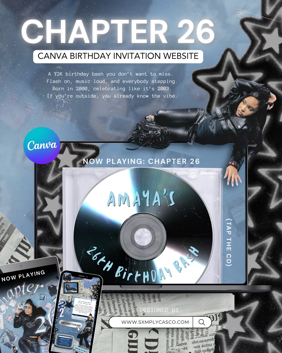 Calling all 2000s babies 💿✨
If you grew up on flip phones, MySpace, and late-night music videos… this one is for you.
Introducing a Y2K birthday invitation website designed for the girls who are the moment. Think glossy lips, paparazzi flashes, and a fully interactive invite your guests will actually remember.
This isn’t your basic invitation — it’s a custom Canva invitation website that brings your birthday theme, details, dress code, and RSVP all into one place.
Perfect for:
✨ Birthday dinners
✨ Girls trips
✨ Milestone celebrations
✨ Baddie-themed events
Ready to elevate your next event?
Tap the link in bio or visit www.sxmplycasco.com to shop custom + premade invitation websites 💻
#dmvgraphicdesigner #canvadesigner #y2k #birthdaypartyideas #findmydesign