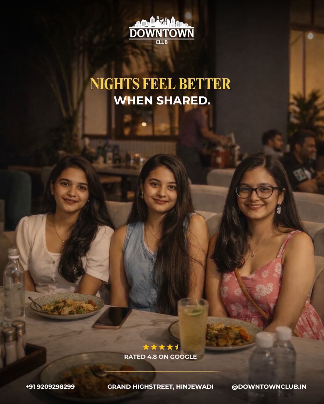 You don’t always remember the plan.
But you remember how the night felt. ✨
The conversations, the comfort,
the kind of time that just flows.
That’s what Downtown is built for. 🍸
Come by, take your table,
and let the night do its thing.
📍 Grand Highstreet, Hinjewadi
📞 +91 9209298299
#DowntownClub #PuneNights #Hinjewadi