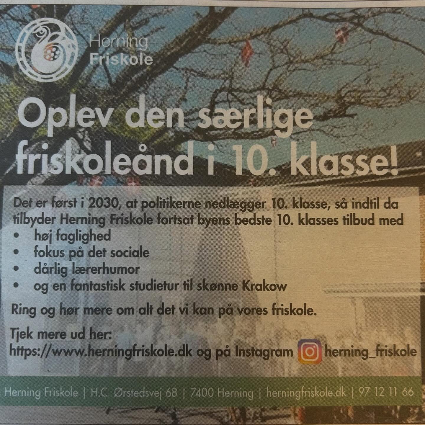 OVERVEJER DU 10. KLASSE EFTER SOMMERFERIEN? 😃
Så kig lige med her 👇
I vores 10. klasse får du et FEDT skoleår med nye venner og spændende oplevelser, mens du løfter din faglighed og vokser personligt 🌱
Læs meget mere om alt det, du får på vores website (link i bio 🔗) eller kig forbi - du kan lave en aftale på tlf. 97121166 😃
Kom og vær med 🥰
#10klasse #fællesskab #Friskoleliv #HerningFriskole #EtGodtStedAtLæreVæreOgVokse