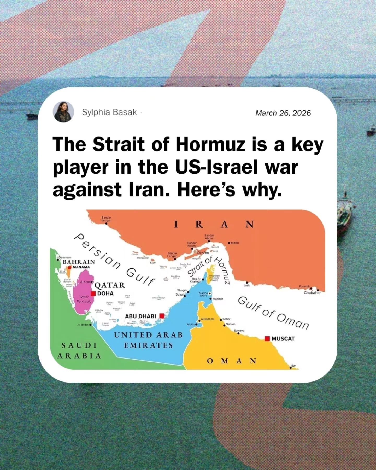 The #StraitofHormuz is a vital part of the US-Israel war with Iran.
As Jon Stewart recently joked: "War is God's way of teaching Americans geography."
If you're unfamiliar with the Strait of Hormuz, read Sylphia Basek's latest article looking at the ins-and-outs of what is currently happening:
🔗 LINK IN THE BIO 🔗
Many experts believe America is not equipped for a significant reduction of its oil and LNG supply, and that the Strait of Hormuz is one of the many reasons Iran is likely to outlast America and Israel in this war of attrition. Despite this, the current American administration has continued to target Iran’s natural resource facilities as well as their civilian infrastructure.
👉 The 44 North is a digital bi-monthly publication that aims to inform, empower, and inspire young people. Do you want to write for us? Support lifting up young people's voices? Head to the 🔗 LINK IN THE BIO 🔗 👈
#Iran #GlobalPolitics #CdnPoli #Canada