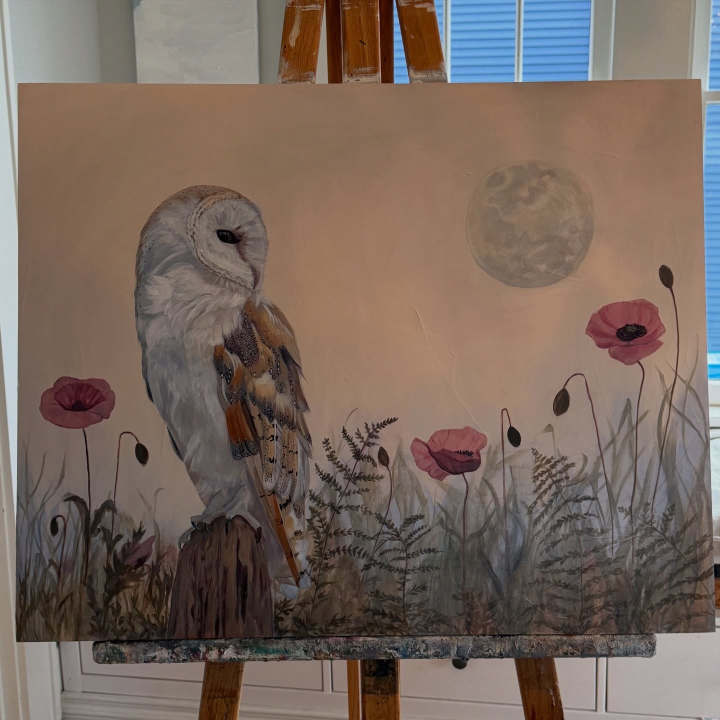 Happy 1st full moon of Spring; the “Pink Moon” peaks this evening 🌕. I finished this larger painting this weekend (titled “Under a Spring Moon”)…inspired by the transitions this time of year brings. It will be with me at the Best of the Northwest show happening April 11th-12th at Hangar 30 in Seattle. Come see it in person if you can make it 😊.