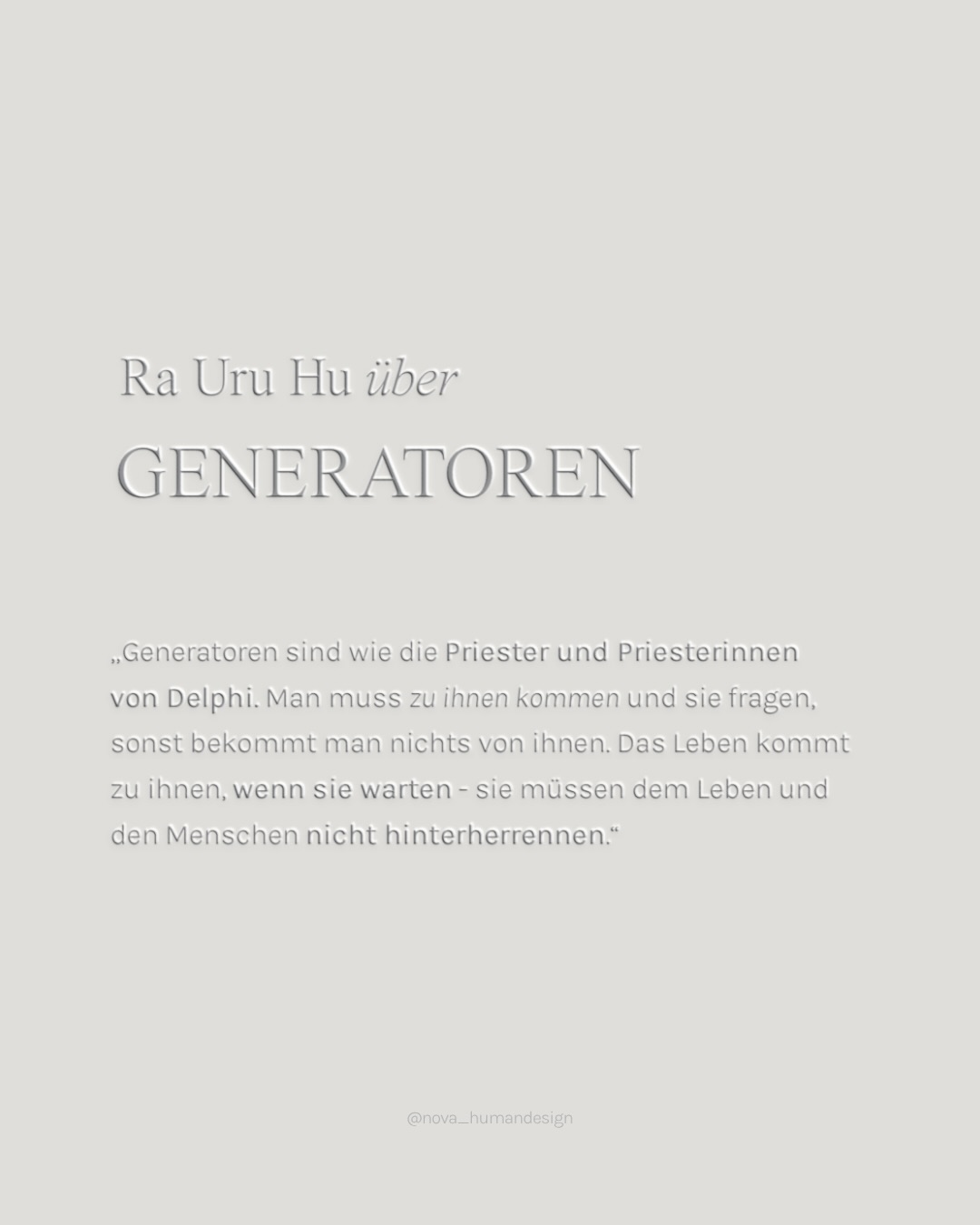 Generatoren / MGs sind unglaublich machtvoll, wenn sie sich entspannt zurücklehnen und darauf vertrauen, dass sie über ihre magnetische Aura alles zu sich ziehen, um gemäß ihrer Strategie nur noch darauf zu reagieren.
Manifestoren haben eine künstliche Strategie, weshalb sie erst lernen dürfen, zu informieren (Kinder: um Erlaubnis fragen). Das schenkt ihnen genau das, wonach sie so sehr streben: Freiheit, Unabhängigkeit & dass man sie einfach in Frieden lässt.
Reflektoren sind durch ihre vollständige Offenheit und abtastende Aura objektive Beobachter, die als einzige außerhalb des Systems stehen und die solaren Typen spiegeln. Sie erkennen somit wie kein anderer, was tatsächlich vor sich geht.
Projektoren streben am allermeisten nach Anerkennung. Warum? Weil sie sich selbst erst dann sehen, wenn sie von anderen erkannt und gesehen werden. Aufgrund ihrer Laser-Aura können sie sich immer nur auf EINE Person fokussieren und sind deshalb nicht für Gruppen gemacht (außer, sie führen diese - sind aber kein Teil davon).
Jeder Typ ist einzigartig und hat eine extrem bedeutsame Rolle in unserer Welt, sodass unser Zusammenleben funktioniert.
Wenn du tiefer verstehen möchtest, was konkret deine Rolle ist und wie du es schaffst, gemäß deines Typs zu leben, um maximal zufrieden, erfolgreich, in Frieden und Harmonie zu sein, dann komm in meine HD Academy SOURCE. 🎓🔑
Hier lernst du Human Design von Grund auf tiefgehend und kommst Schritt für Schritt in die Verkörperung deiner besonderen Energie, weil du dich selbst tiefer verstehst, klarer erkennst, beginnst zu dekonditionieren und deine Wahrheit zu leben.
Ganz nebenbei wirst du zu einer professionellen Analystin ausgebildet und kannst am Ende Charts souverän lesen.
Kommentiere SOURCE, wenn du dabei sein magst und dir, sobald die Türen am Samstag öffnen, Boni im 4-stelligen Bereich sichern möchtest. 🥂
Ich freu mich auf dich
xx Lisa
——————————————
HUMAN DESIGN
SELBSTERMÄCHTIGUNG
AUSBILDUNG
#humandesigndeutschland #selbstermächtigung #humandesignacademy #humandesignlernen