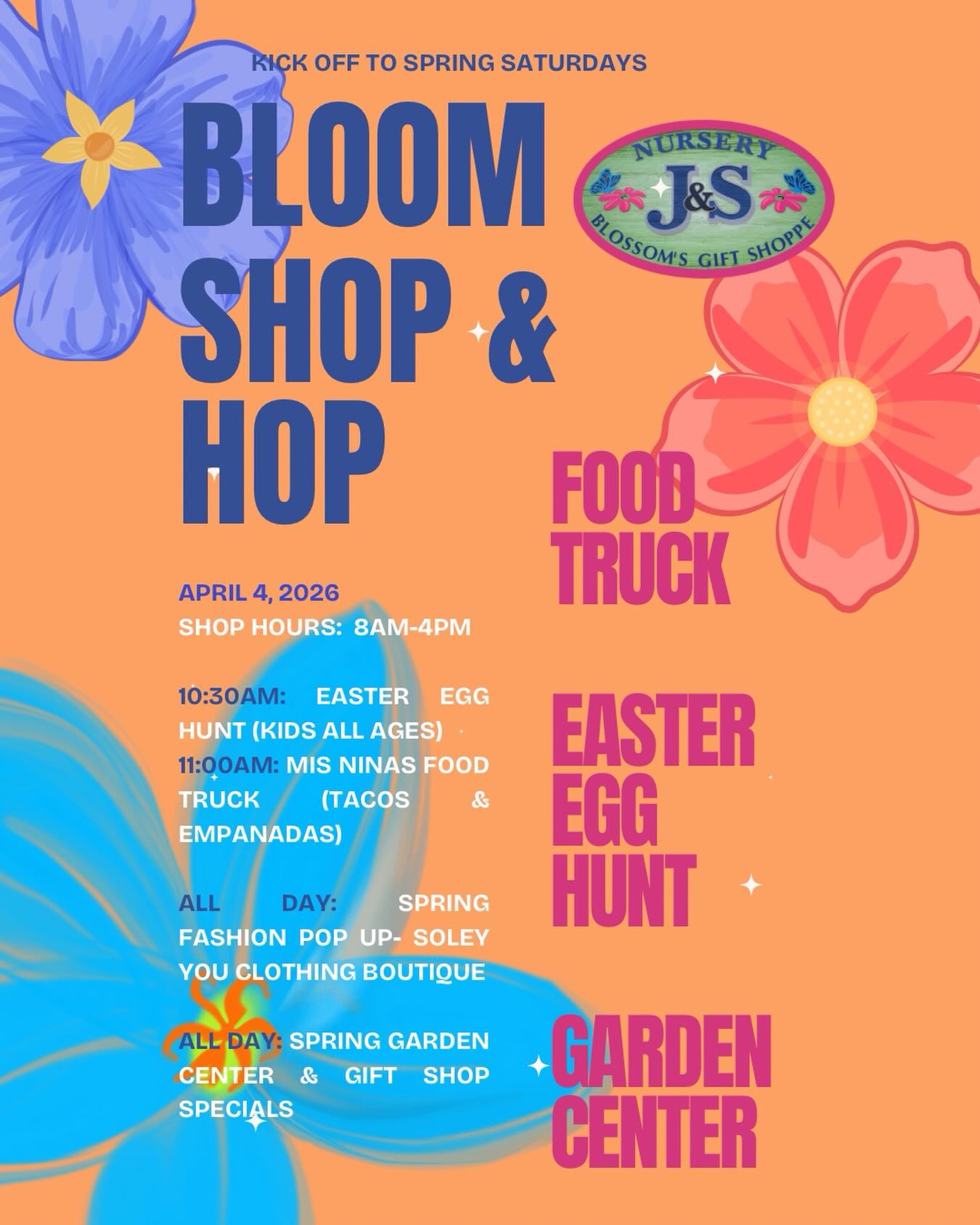 🌸🐰 BLOOM • SHOP • HOP is TOMORROW! 🐰🌸
We’ve got a full day of fun planned—think spring blooms, Easter egg hunts, local shopping, and of course… A FOOD TRUCK 😍🌮
Bring the kiddos, bring your besties, and come make a day of it at J&S Nursery 💐✨
🎉 Tag your crew below 👇
Who’s coming for:
🐣 Easter egg hunts
🌸 Spring plants & porch inspo
🛍️ Boutique shopping
🌮 Food truck treats
👇 Show some love to our amazing vendors:
🚚 Food Truck: @mis_ninas_foodtruck
🛍️ Pop-Up Boutique: @shop.solelyyou
Let’s kick off spring the right way—see y’all tomorrow! 💕🌿
#ShopLocalNC #EasterEvents #NewportNC #FoodTruckFun #SpringShopping